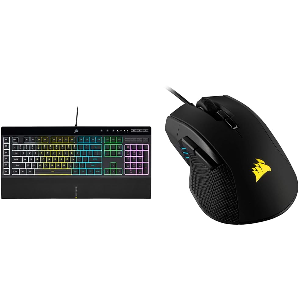 Corsair K55 RGB PRO Kabelgebundene Membran-Gaming-Tastatur (Dynamische Hintergrundbeleuchtung) QWERTZ, Schwarz & Ironclaw RGB Optisch FPS/MOBA Gaming Maus (18.000DPI Optischer Sensor) Schwarz