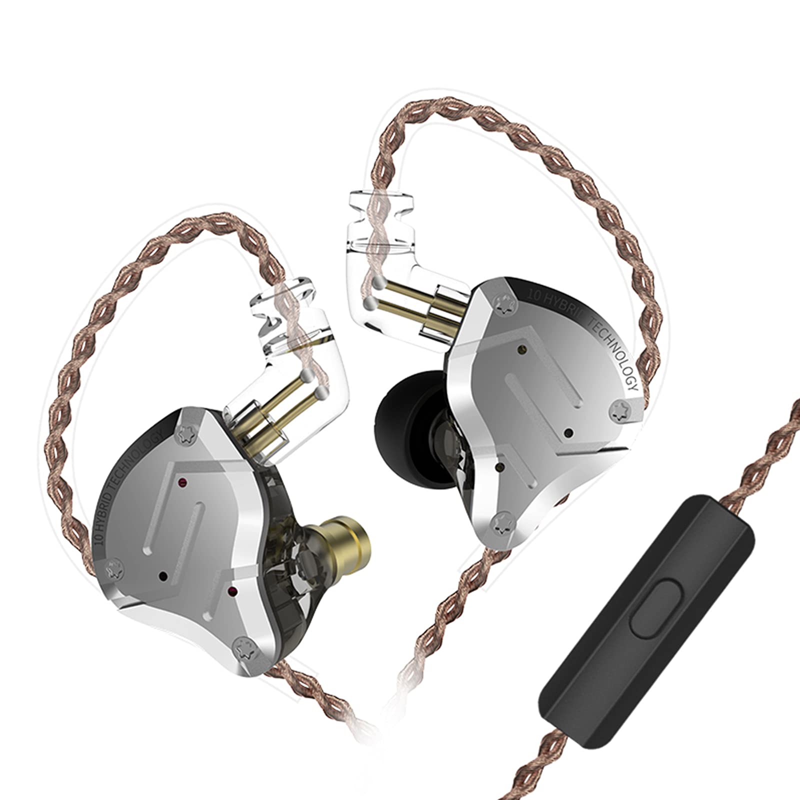 KZ ZS10 Pro 4BA+1DD Bass Drive In-Ear-Kopfhörer,HiFi-Stereo-Ohrhörer,schweißfest,Sport-Kopfhörer,geräuschisolierende Monitore für Musiker,DJ-Kopfhörer,2-poliges abnehmbares Kabel-Schwarz Kein Mikrofon
