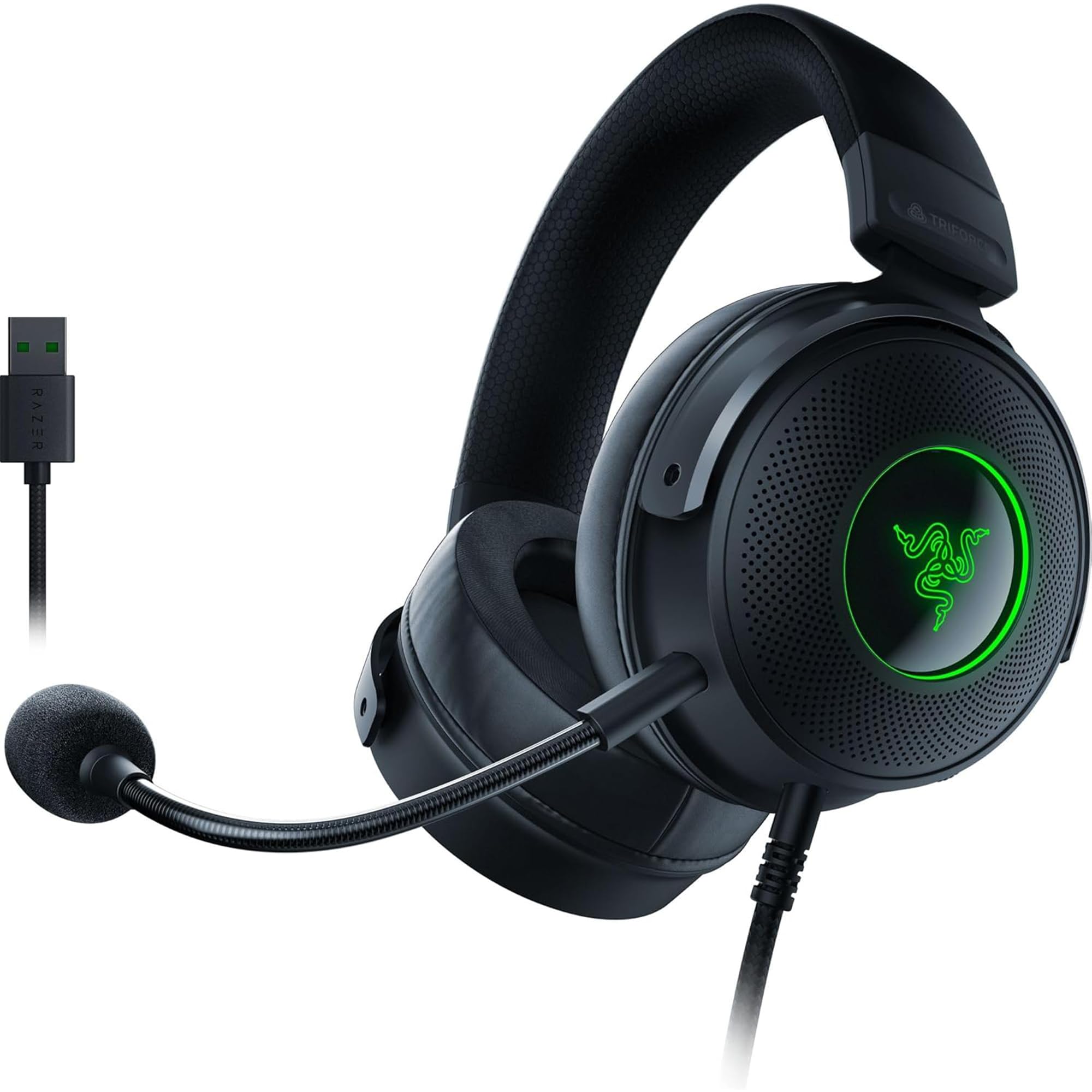 Razer Kraken V3 - Kabelgebundenes USB Gaming Headset Chroma RGB (Triforce 50mm Treiber, THX Spatial Audio, HyperClear Cardioid Mic, Chroma RGB) Schwarz