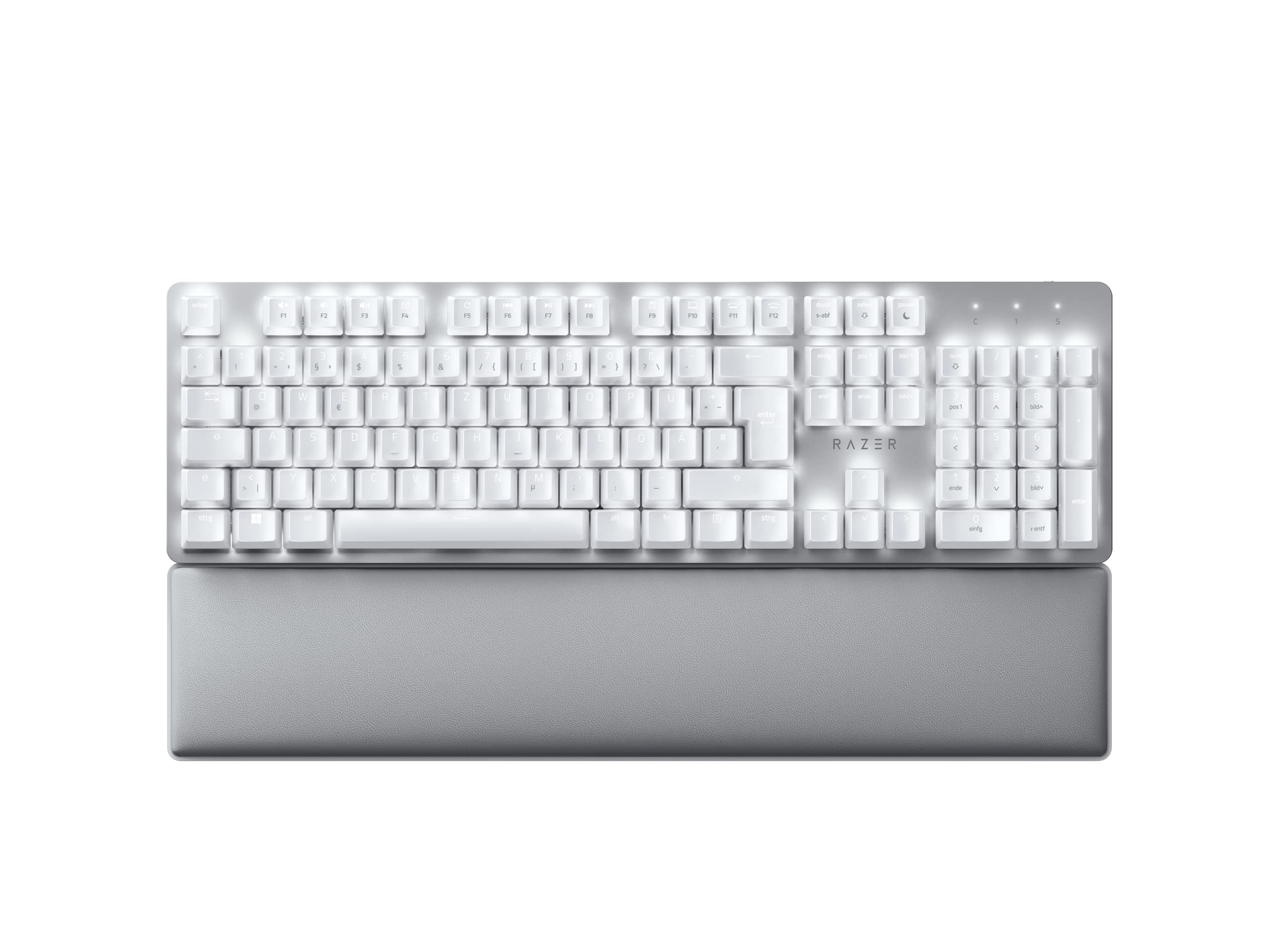 Razer Pro Type Ultra - Kabellose Mechanische Tastatur für Maximale Produktivität (Gelbe geräuschlose & Lineare Schalter, Auflage aus Kunstleder, Multi-Device-Dongle, Bluetooth) QWERTZ DE-Layout | Weiß