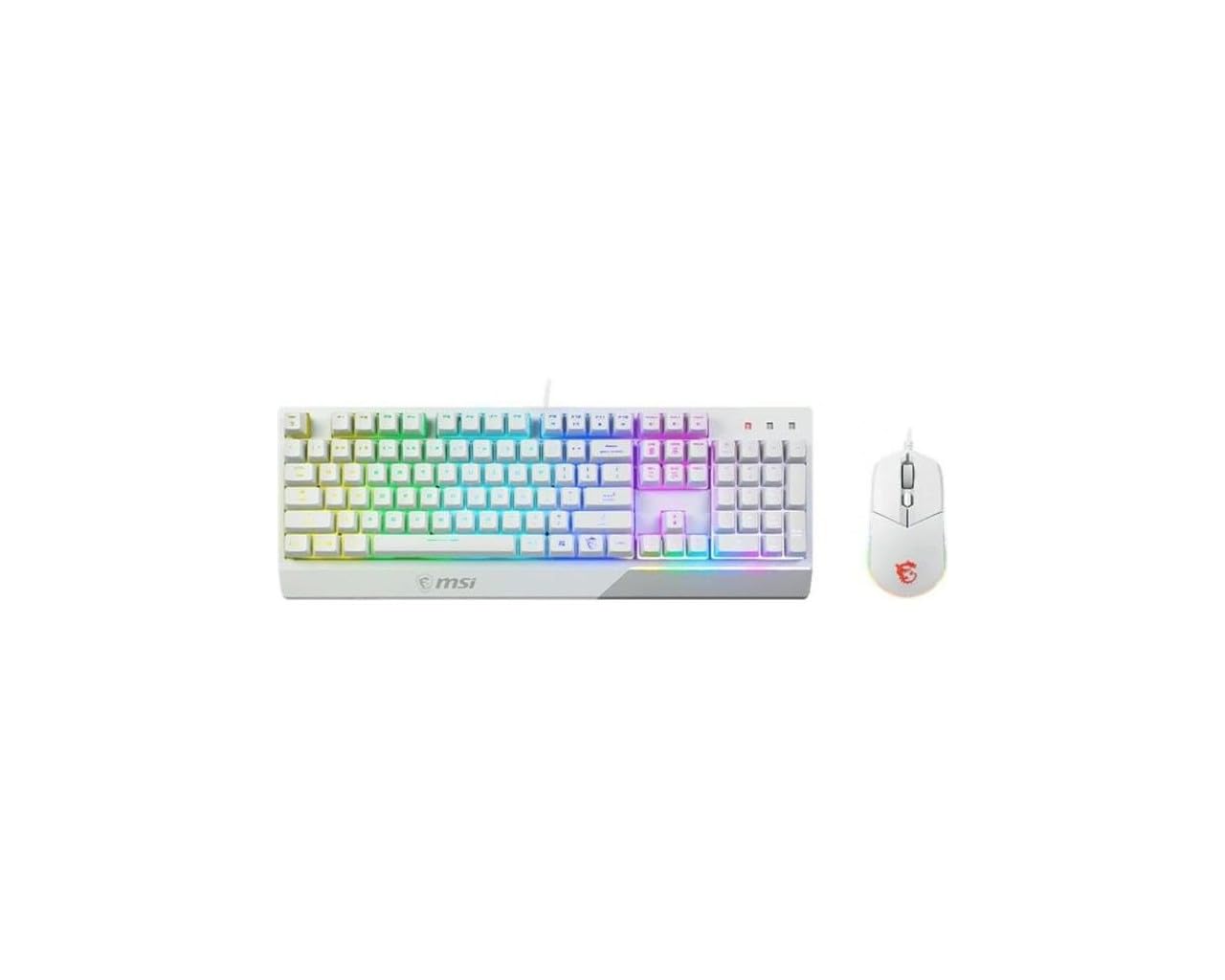 MSI Vigor GK30 Combo White FR Gaming-Tastatur + Maus, AZERTY-Tastatur in voller Größe und Maus Clutch GM11, kabelgebunden, RGB Mystic Light, Weiß