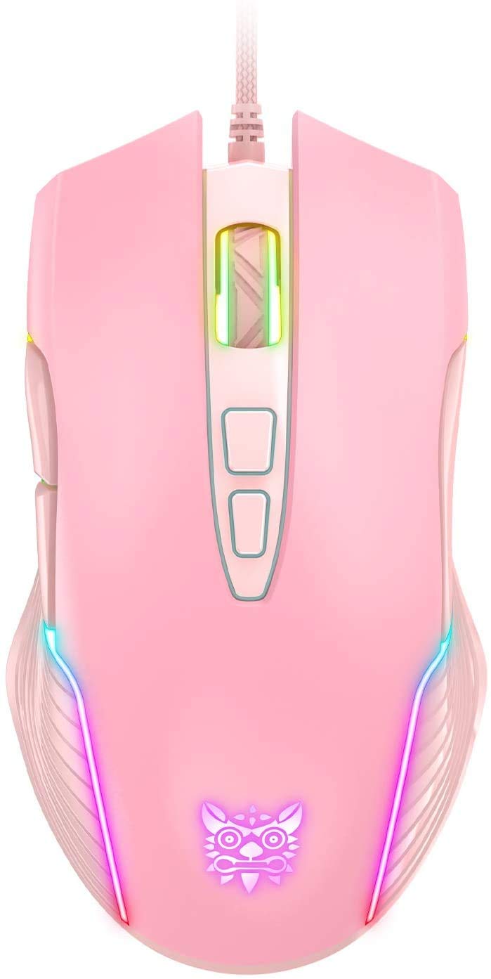 RGB Gaming-Maus, kabelgebunden, 6 einstellbare DPI bis zu 6400, ergonomische Gamer Laptop PC Maus mit 7 programmierbaren Tasten für Windows Vista Linux (Pink)