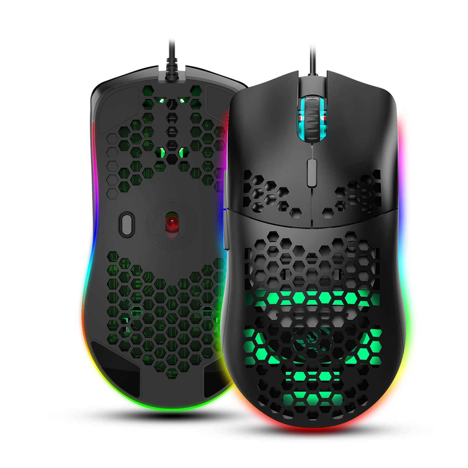 Jectse Kabelgebundene Leichte Gaming-Maus, J900-Loch-Maus 6-Tasten Kabelgebundene Gaming-Mäuse,7 Tasten Programmierbarer Treiber,6400DPI-Maus für PC-Zubehör