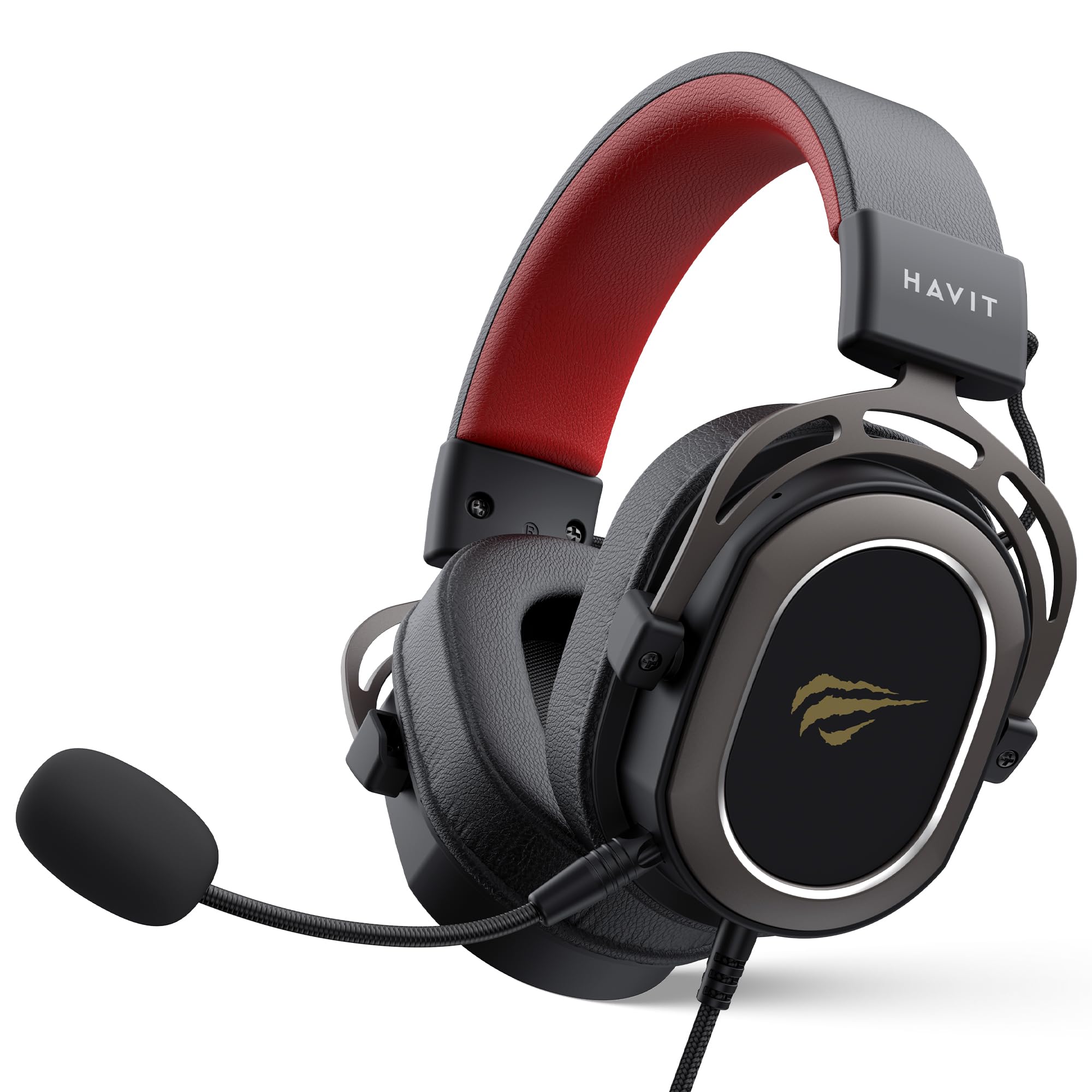 Havit H2008D GAMENOTE Gaming Headset with Mic — Wired Gaming Headset — 50 mm High Magnetic Surround Sound Driver — Compatible with PS4, Xbox, PC & Laptop — Black, Ochre, Red