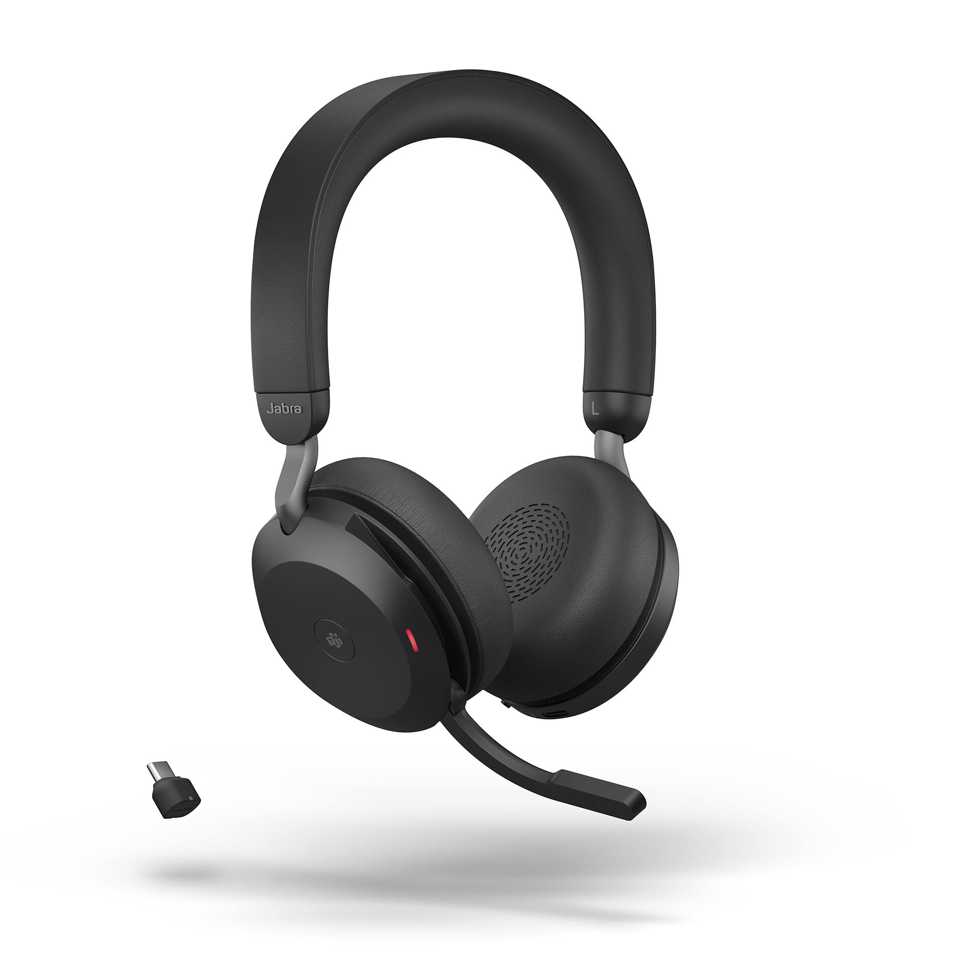 Jabra Evolve2 75 Wireless PC Headset mit 8-Mikrofon-Technologie - Dual-Foam-Stereo-Kopfhörer mit moderner aktiver Geräuschunterdrückung, USB-C Bluetooth-Adapter und MS Teams-Kompatibilität - Schwarz