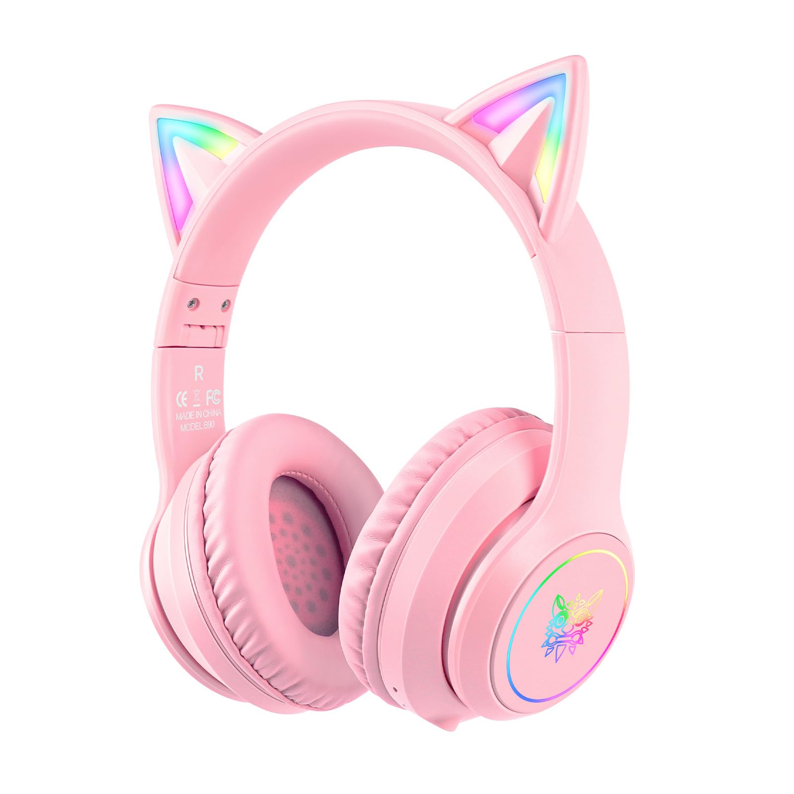 Bluetooth-Katzenohr-Kopfhörer für Kinder, kabelloser & kabelgebundener Modus, faltbares Headset mit Mikrofon, RGB-LED-Licht, für Mädchen, Schule, Gaming, kompatibel mit Handys, PC, Tablet