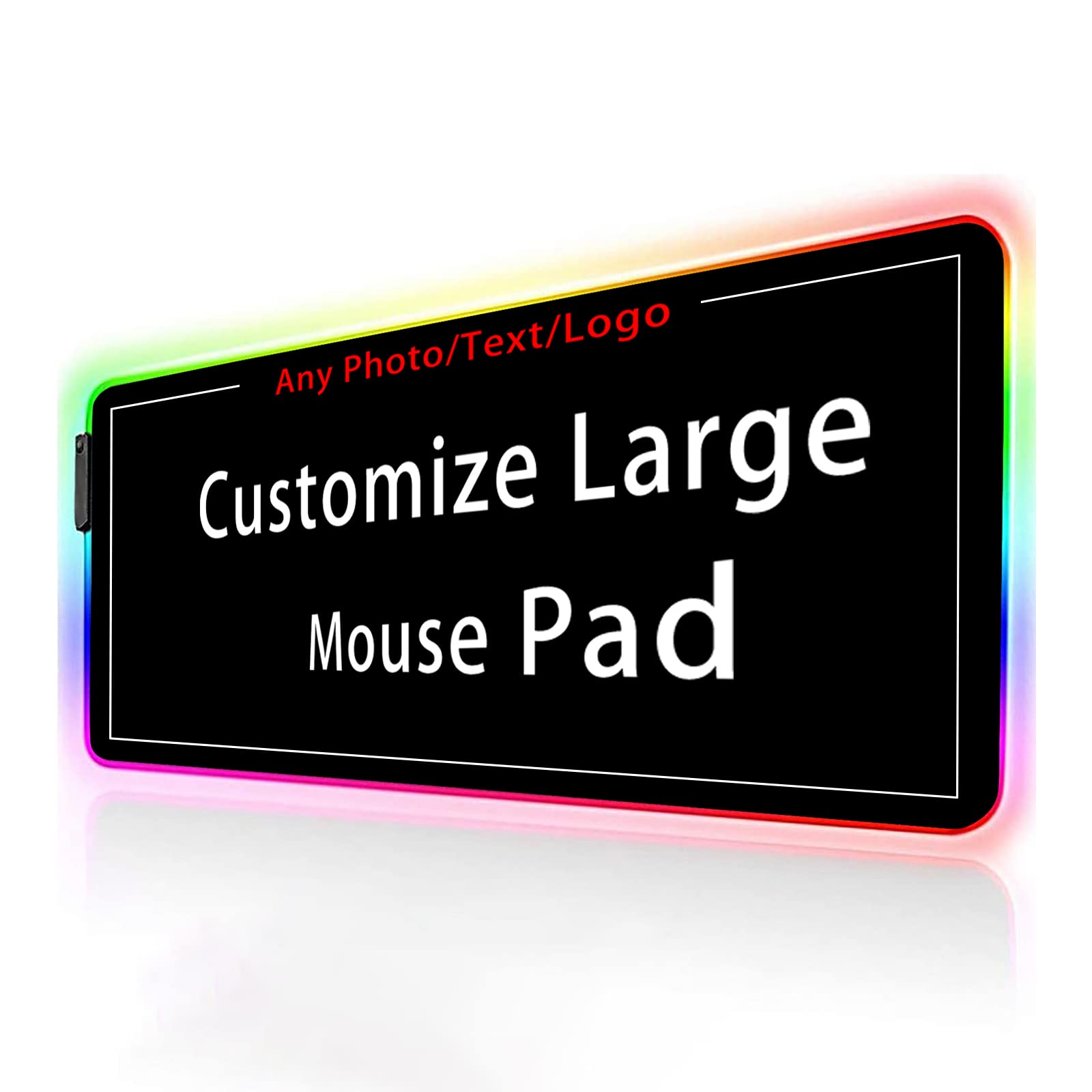 Personalisiertes RGB-Gaming-Mauspad mit Fototext-Logo, maßgeschneidertes großes Mauspad, 900 x 400 x 4 cm extra LED-erweitertes Mauspad, rutschfeste Gummiunterseite, Tastaturmatte