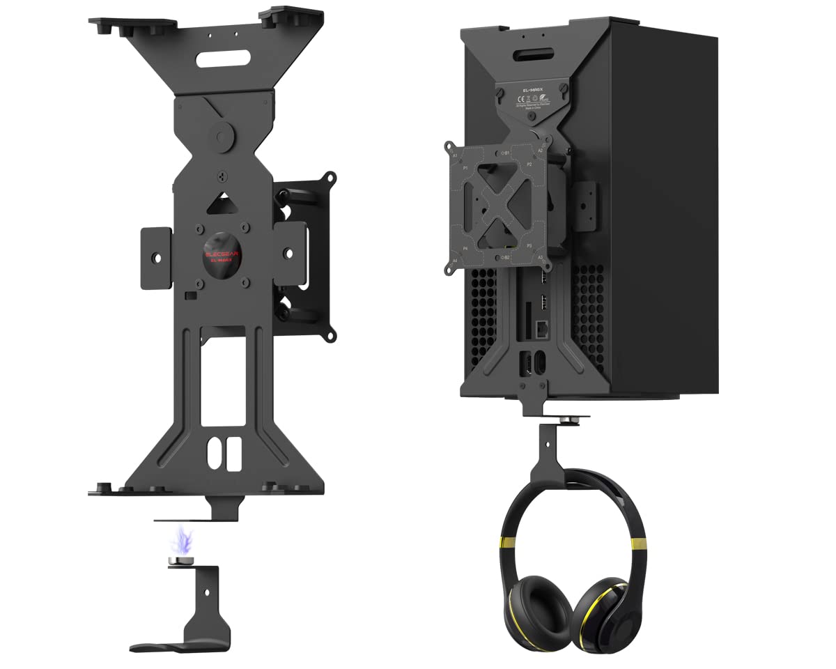 ElecGear Magnetische Wandhalterung für Xbox Series X, Metallische Halterung mit Gaming Headset Haken – montieren XSX Vertikal, Horizontal oder unter dem Schreibtisch