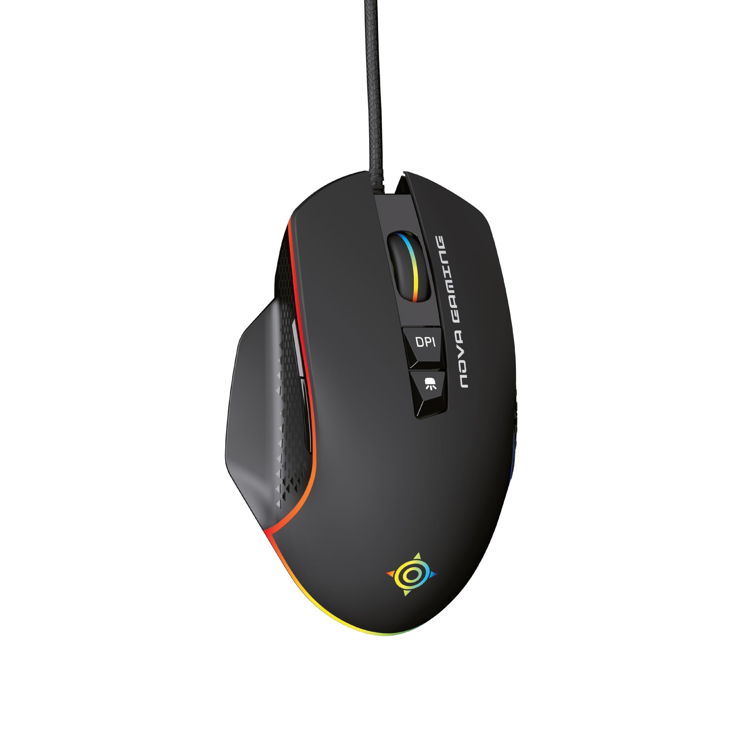 NOVA GAMING – TAURUS – kabelgebundene Gaming-Maus – ultraklarer optischer Sensor – DPI einstellbar zwischen 1200 und 7200, RGB, 13 LED-Animationen, 7 Tasten, rutschfeste Kanten, 1,5 m langes