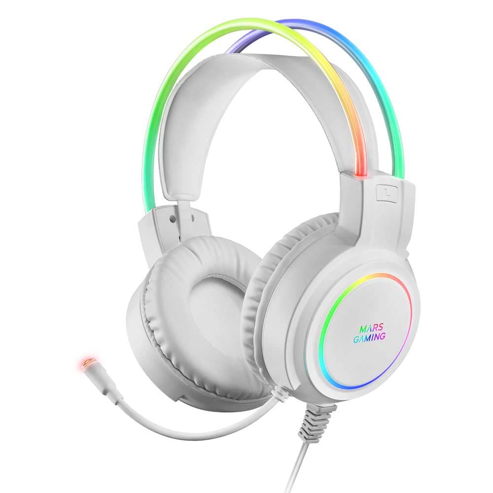 Mars Gaming MHRGB, Gaming-Headset, 360º Beleuchtung, Ultra-BASS 3D Klang, Mikrofon mit Geräuschunterdrückung, Windows/PS4/PS5/XBOX ONE/Xbox Series X|S/Mac/Switch/Switch 2/Smartphone/Tablet, Weiß