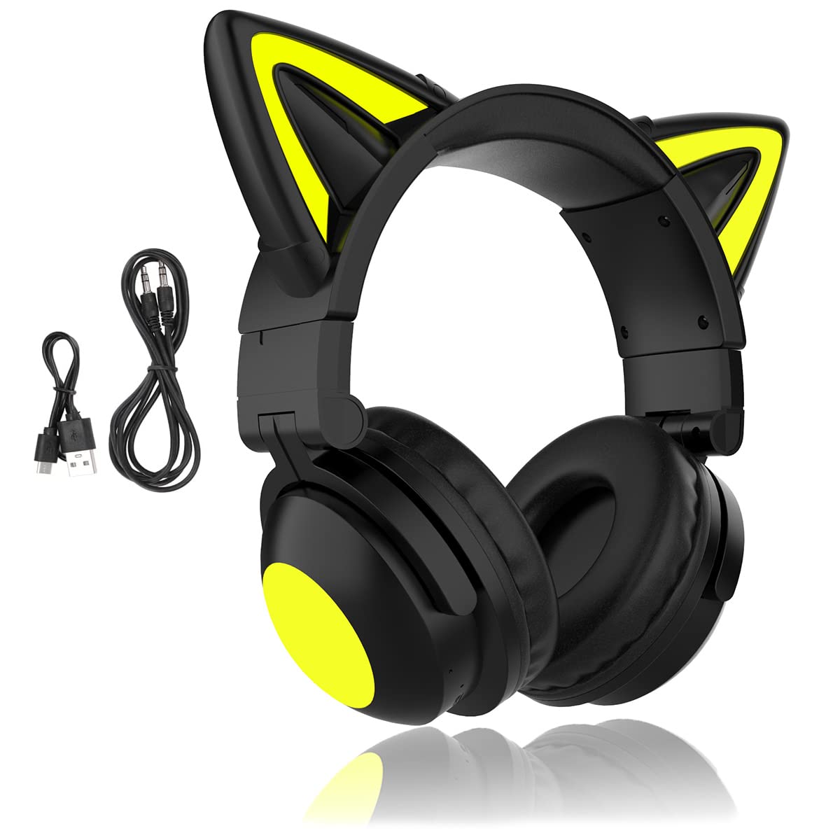 Bluetooth-Kopfhörer, Katzen Ohren LED Wireless Gaming Headset Kinderkopfhörer Bluetooth Stereo-Headset Faltbare Cat Ears Over-Ear Headsets mit Verstellbarem Mikrofon für Smartphones/Laptop/Tablet