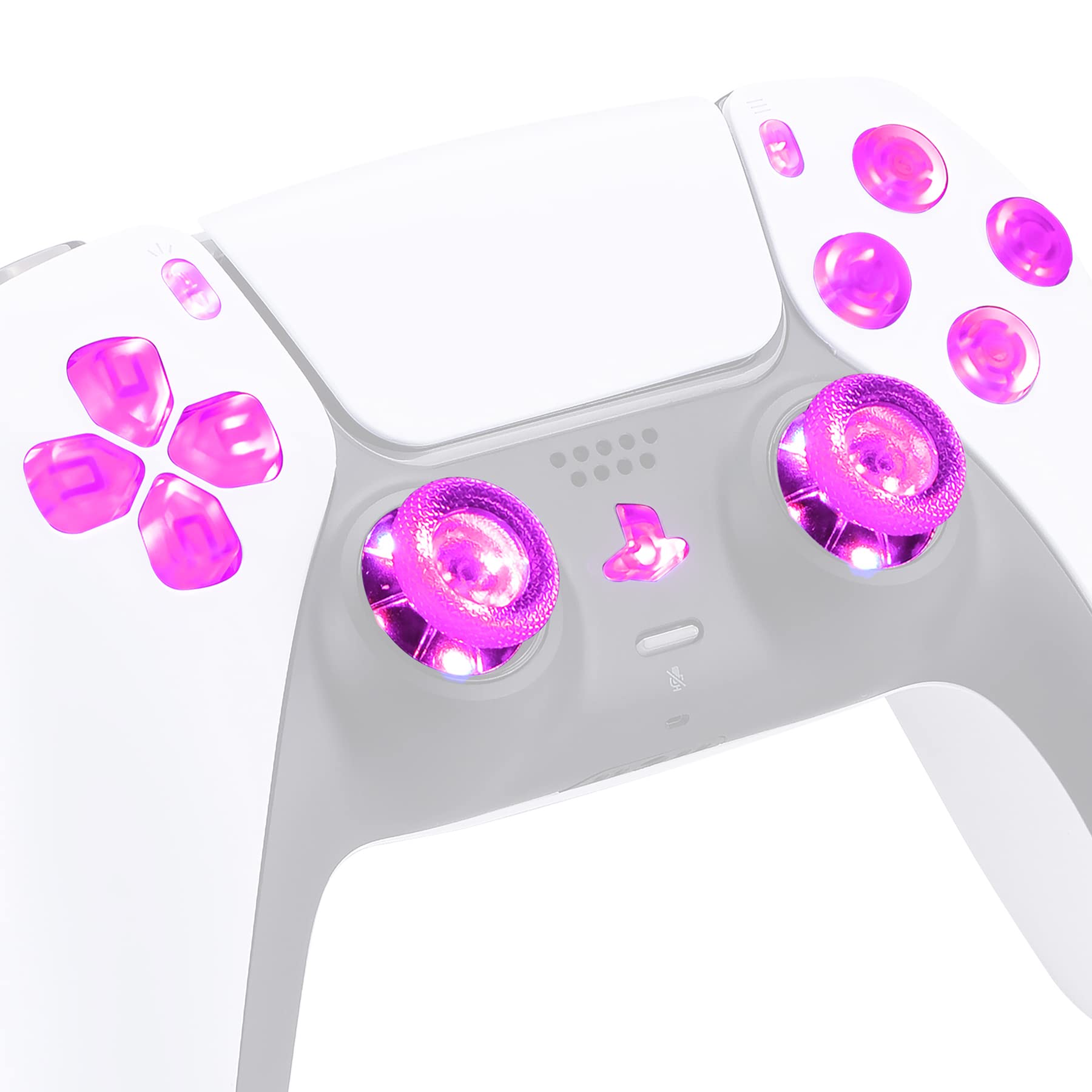 eXtremeRate Leuchttaste DTF LED V3 Kit für ps5 Controller BDM-010&BDM-020 D-Pad Tasten Thumbsticks Richtungstasten Share-/PS-Taste 7 Farben 9 Modi LED Knöpfe Kompatibel mit ps5 Controller-Transparent