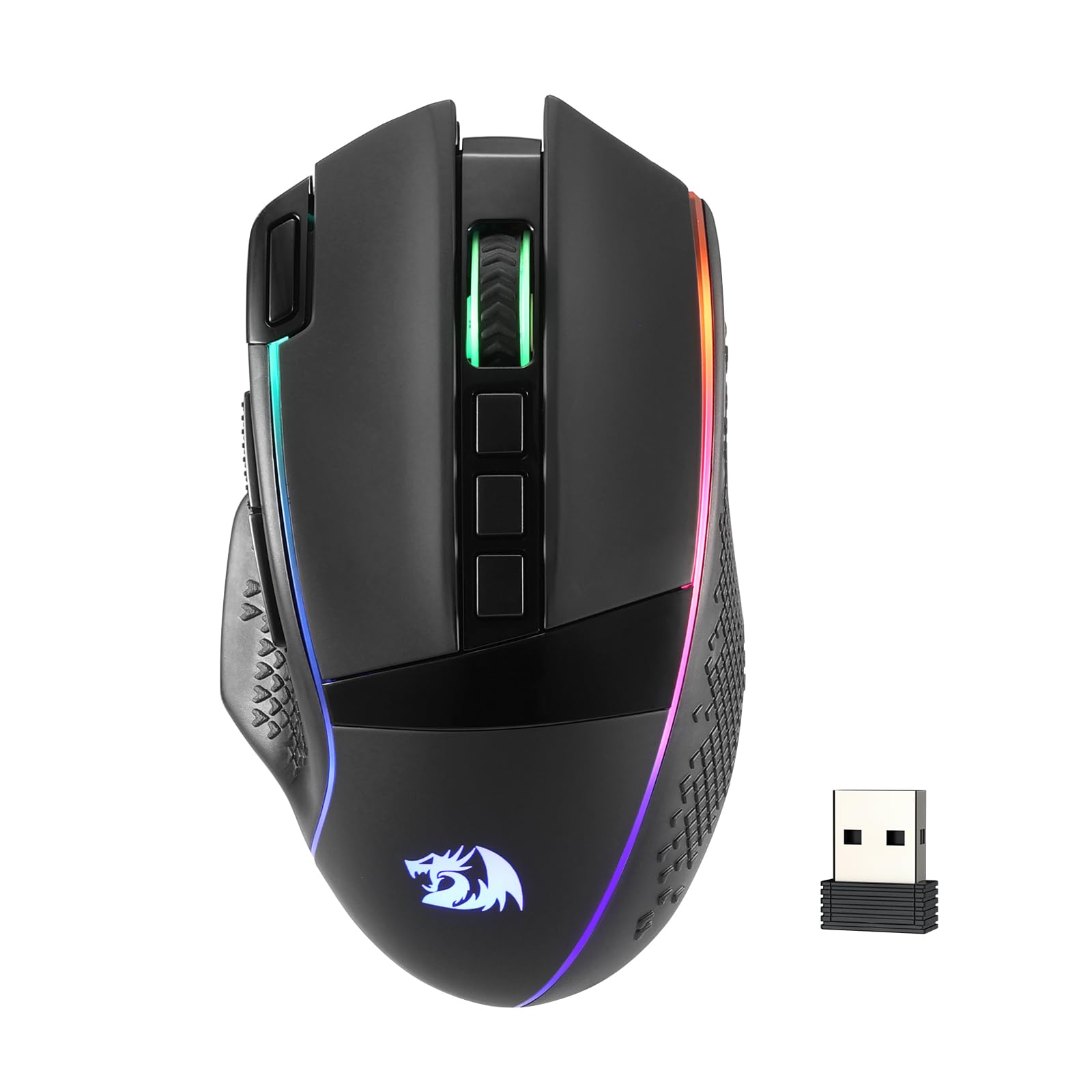 Redragon M991 kabellose Gaming-Maus, 19000 DPI kabelgebundene/drahtlose Gamer-Maus mit Schnellfeuertaste, 9 Makro-Tasten, 45-Stunden-Dauerleistung und RGB-Hintergrundbeleuchtung für PC/Mac/Laptop