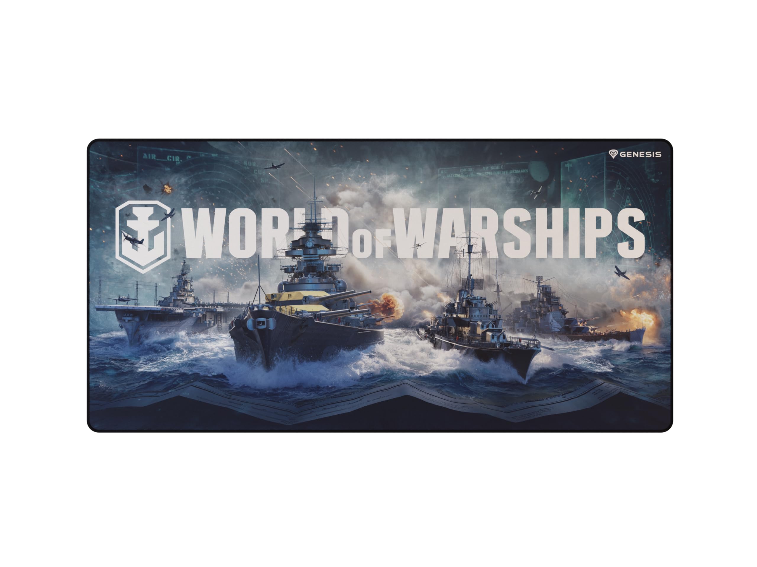 Genesis World of Warships Gaming Mauspad XXL 900×450 mm – Große Schreibtischunterlage für Maus & Tastatur, Speed-Oberfläche, Wasserabweisend, rutschfeste Gummi-Basis, Genähte Kanten