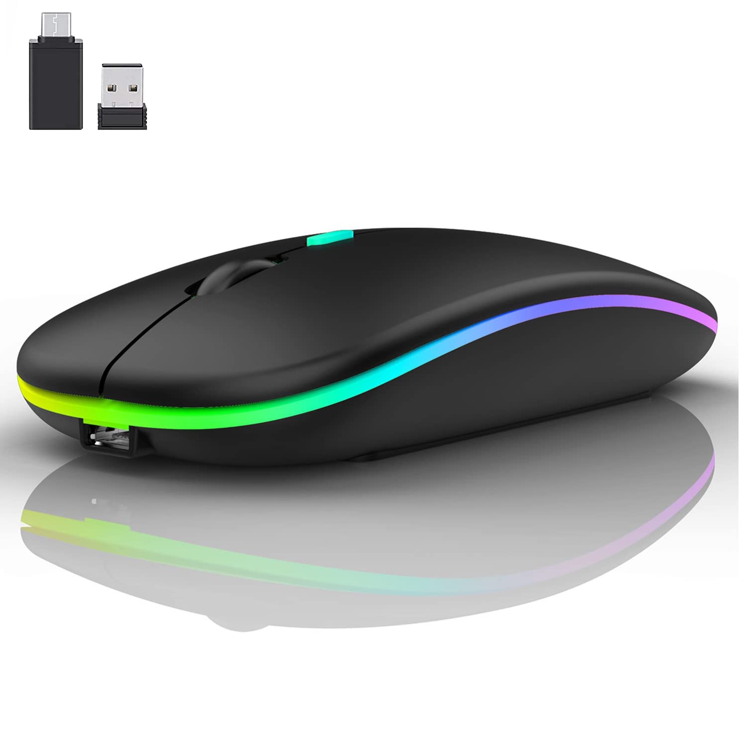LEAPEST Bluetooth Maus kabellos (Bluetooth 5.0 + USB 2,4 GHz) Wiederaufladbare Optische Office- Funk Maus, Maus für MacBook Air Pro,iPad,Mac,PC,Computer,Laptop,Desktop (Schwarz)
