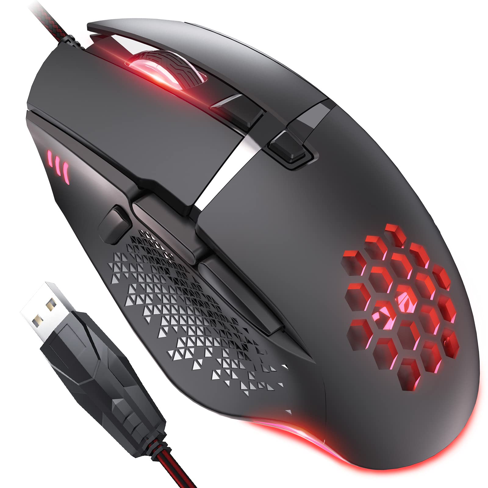 CYD C303 RGB Gaming-Maus für Laptop, USB 3.0 Kabelgebundene Gaming Mouse, Ergonomisches Design Gaming Maus Kabelgebunden, Programmierbare Gaming Maus, Snap-Change Tracking & Shootout PC Gaming Race