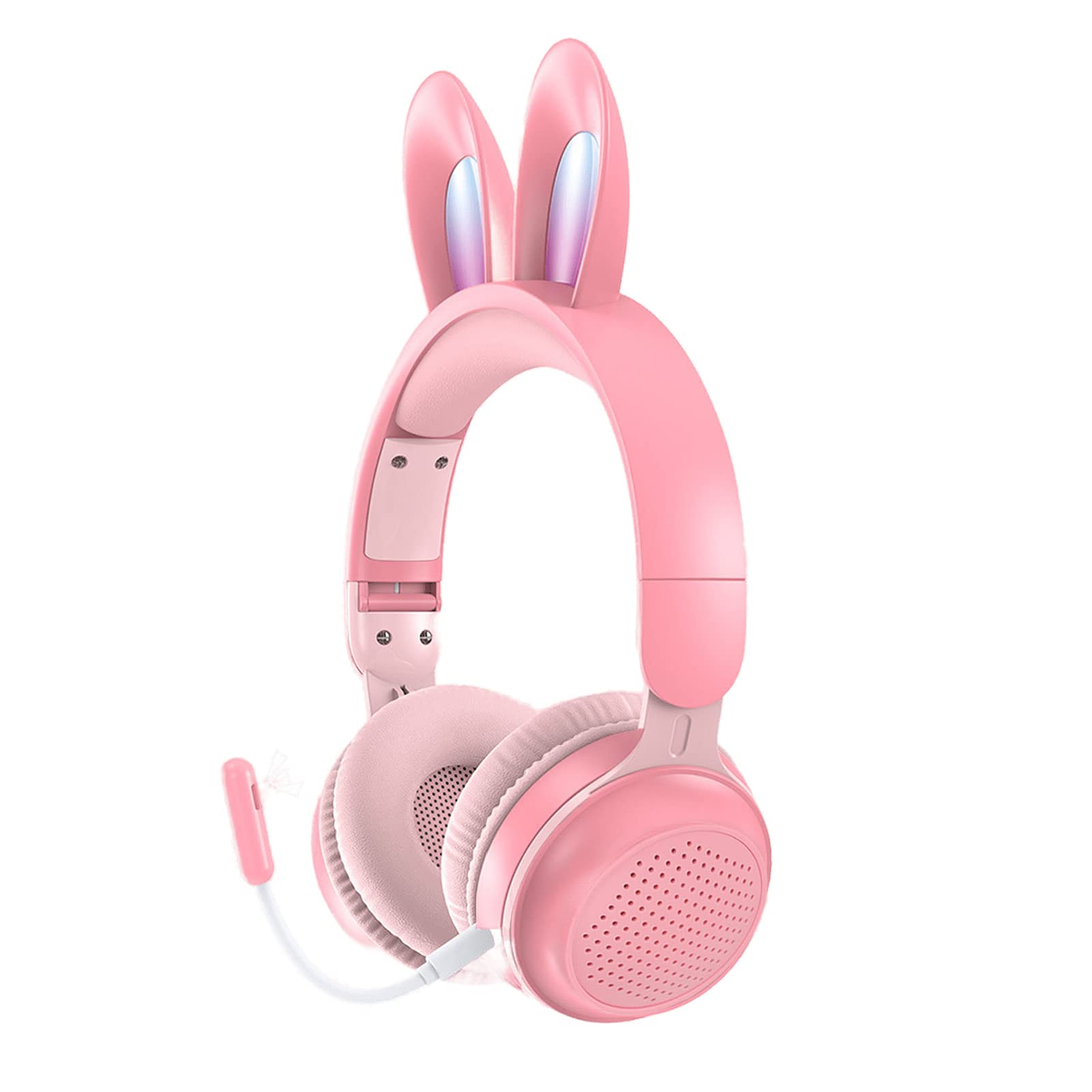 Yunseity Kinderkopfhörer, Bluetooth 5.0-Kopfhörer mit Hasenohr, Over-Ear-LED-Licht, Faltbares Kabelloses Headset, Unterstützung von TF/AUX, Geschenke für Kinder, Kleinkinder, Teenager(Rosa)