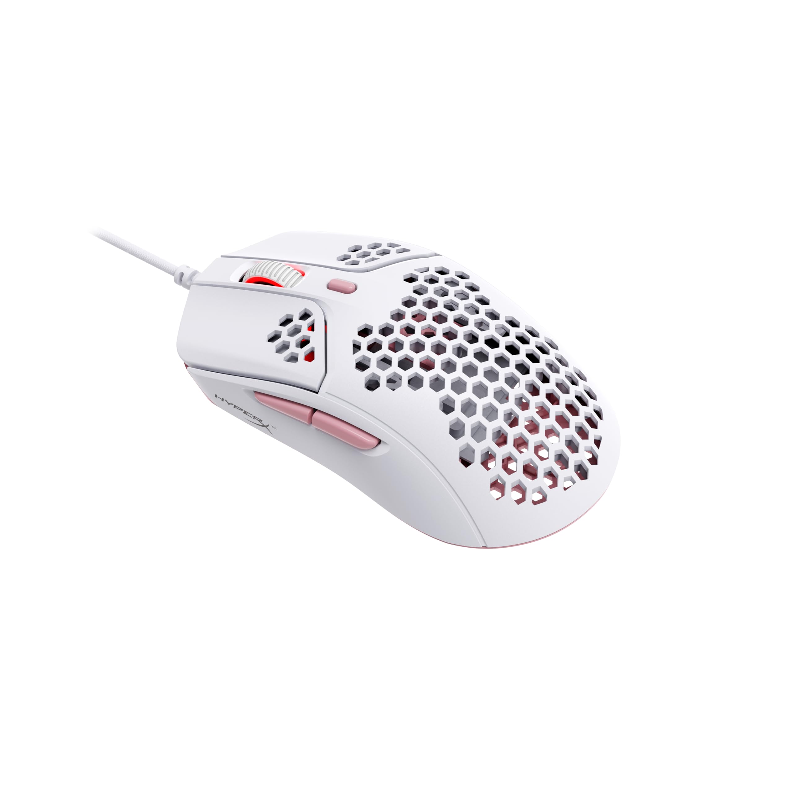 HyperX Pulsefire Haste Gaming-Maus – Ultraleicht, 59g, Wabenschale, Hex-Design, Hyperflex-Kabel, bis zu 16.000 DPI, 6 programmierbare Tasten Weiß/Rosa Einheitsgröße