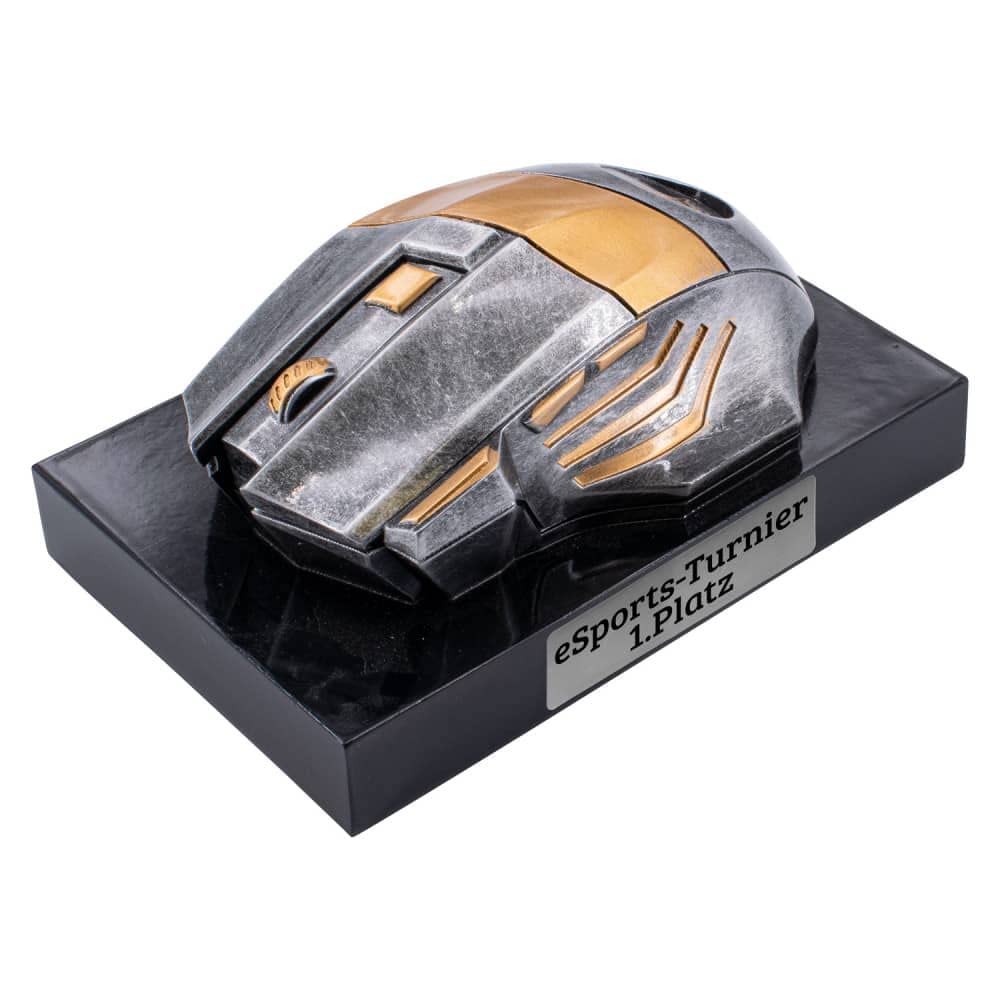 Deitert Esports Pokal mit Gravur, Maus Gaming Controller mit Wunschtext, Gamer Deko, Trophäe mit Gaming-Emblem nach freier Wahl - individuelle und personalisierte Geschenkidee