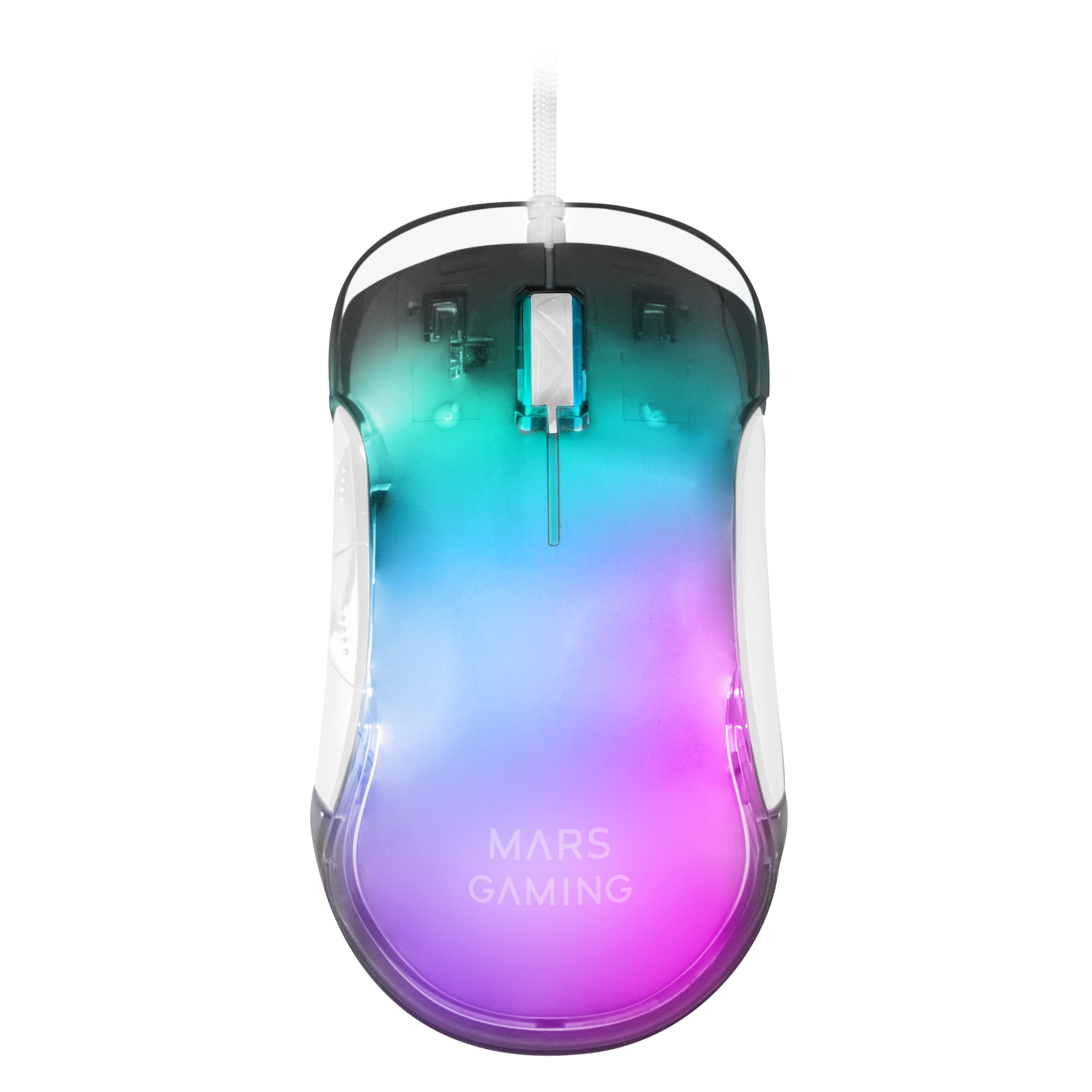 Mars Gaming Gaming MMGLOW, Chroma-Glow RGB Gaming-Maus, Spiegelnde Oberfläche, Ultraleicht, 12800 DPI, Weiß