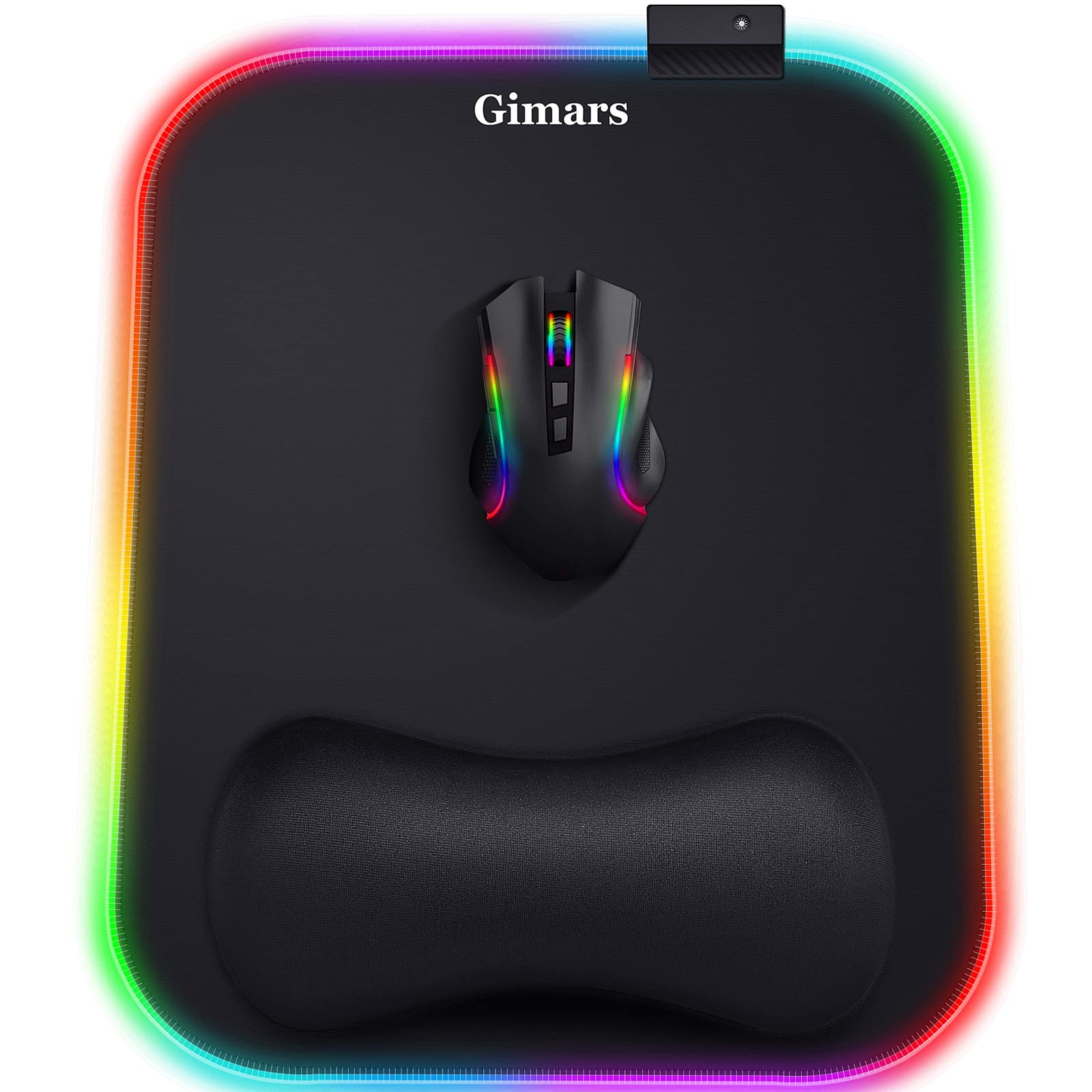 Gimars RGB Mauspad Gaming mit Handauflage, 305x254mm Großes Gelkissen Mouspad mit 10 LED-Beleuchtungsmodi, Ergonomisches Gaming Zubehör Mauspads mit rutschfestem Gummiboden für Laptop, Computer