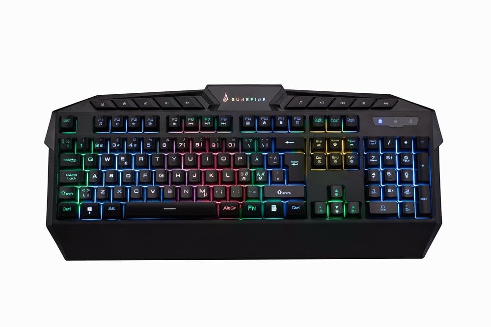 SureFire Kingpin Gaming Tastatur Nordic, Gaming Multimedia Keyboard mit LED-Hintergrundbeleuchtung, RGB-Tastatur mit USB-Kabel, 25 Anti-Ghosting-Tasten, skandinavisches Layout QWERTY