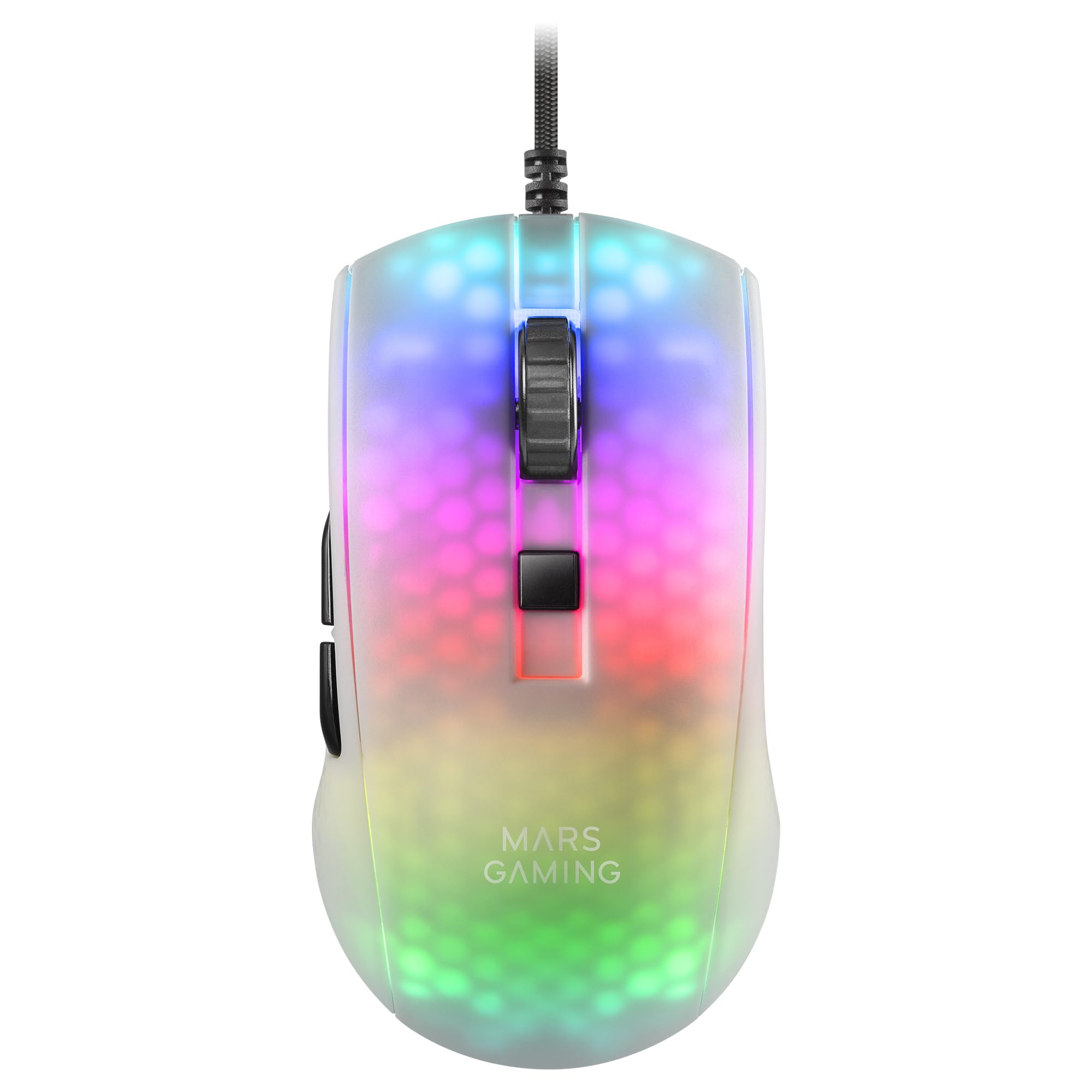 Mars Gaming MMRW Weiß, Maus Gaming RGB Chroma, Transluzent Struktur Ultraleicht 58g, 12800 DPI, Switches Mechanik HUANO
