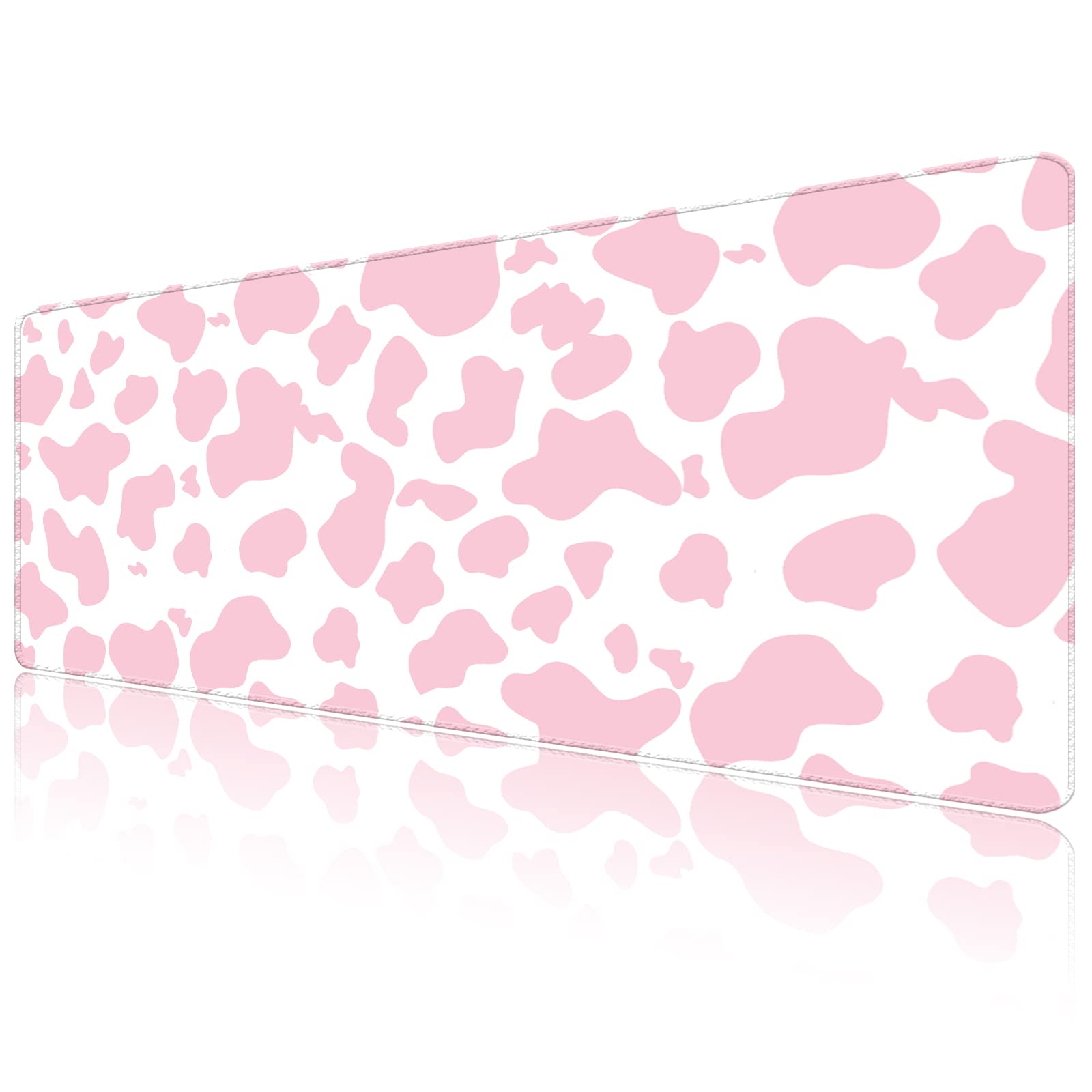schreibtischunterlage Mauspad,Großes Gaming-Mauspad (80x40 cm) mit rutschfester Unterseite,Schreibtischpad für Tastatur und Maus,niedliches Design für Gamer,Zuhause und Büro (G2-Rosa Kuh)