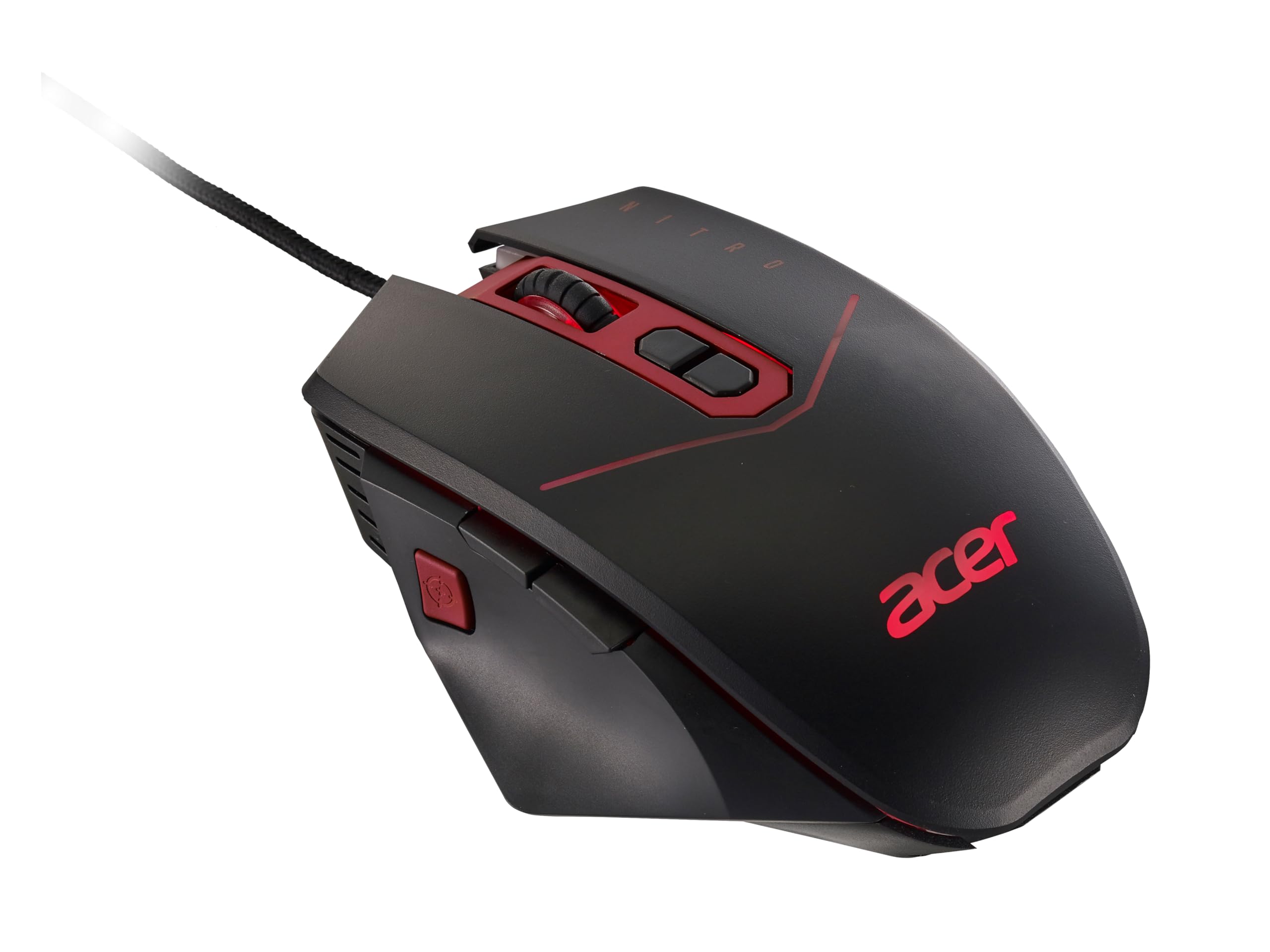 acer Nitro Gaming Maus (4.200 DPI, anpassbar mit Vier Stufen und acht Tasten inkl. Burst Fire, LED Beleuchtung, optionale Gewichte (4x5g)) rot/schwarz