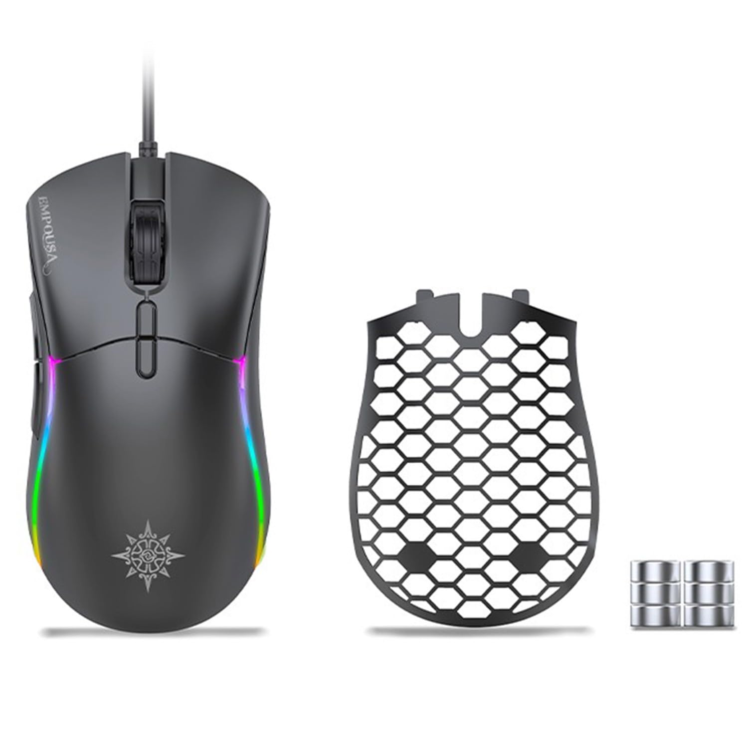 İnca Gaming Maus 1000 Hz & Wechselcover IMG-GT20 RGB, 10000 DPI, 7 Tasten, Gewichtsanpassung, 1ms Reaktionszeit, Optisch, USB, LED, Ergonomisch, für PC & Laptop, Schwarz
