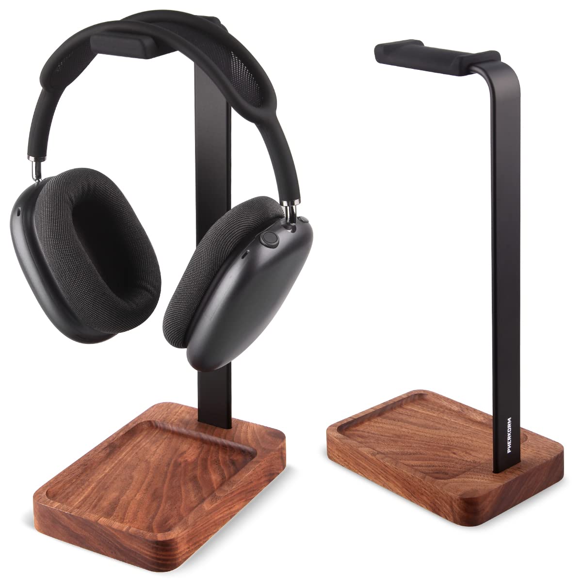 Headset-Halter aus Walnussholz und Aluminium, Desktop-Kopfhörerständer, universeller Kopfhörerhalter für die meisten Musik-Gaming-Headsets, Schwarz Walnuss