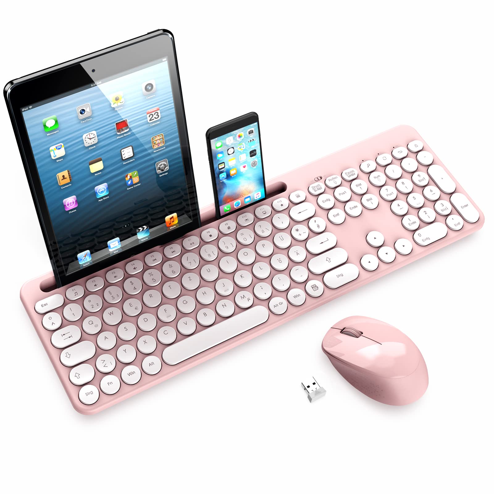 LeadsaiL, Tastatur-Maus-Sets, kabellose ergonomische Maus und Tastatur, kabellose PC-Tastatur und Maus in Standardgröße, deutsches QWERTZ-Layout, leise-Klick-Taste, MacOS, Laptop