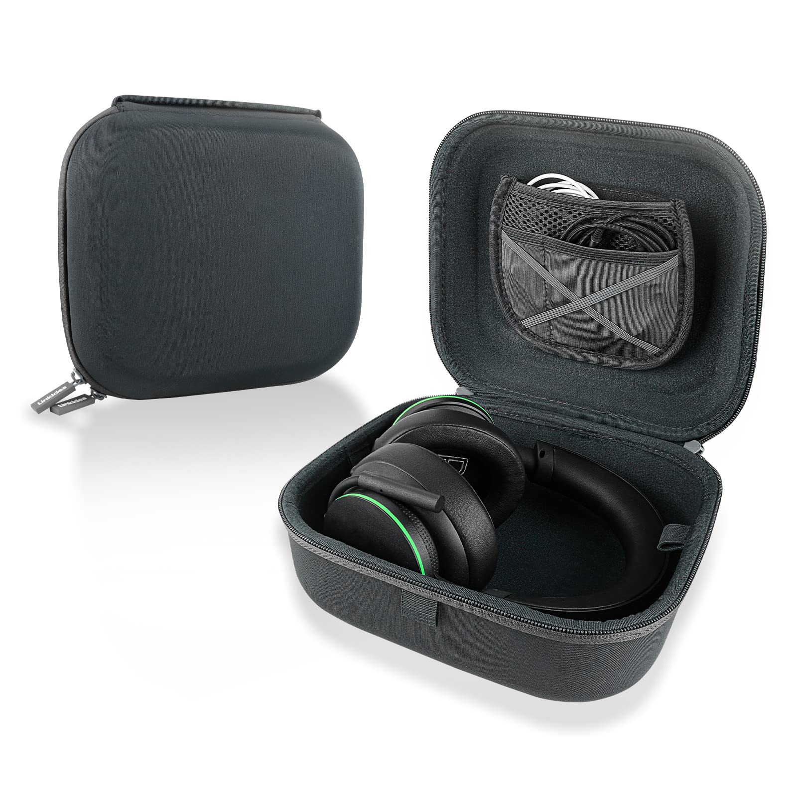 Linkidea Kopfhörer Tragetasche Kompatibel mit Skullcandy SLYR Pro, Sony PS5, Turtle Beach Ear Force Gaming Kopfhörer Schutzhülle Hartschale Reisetasche mit Kabel, Ladegerät Aufbewahrung (Grau)