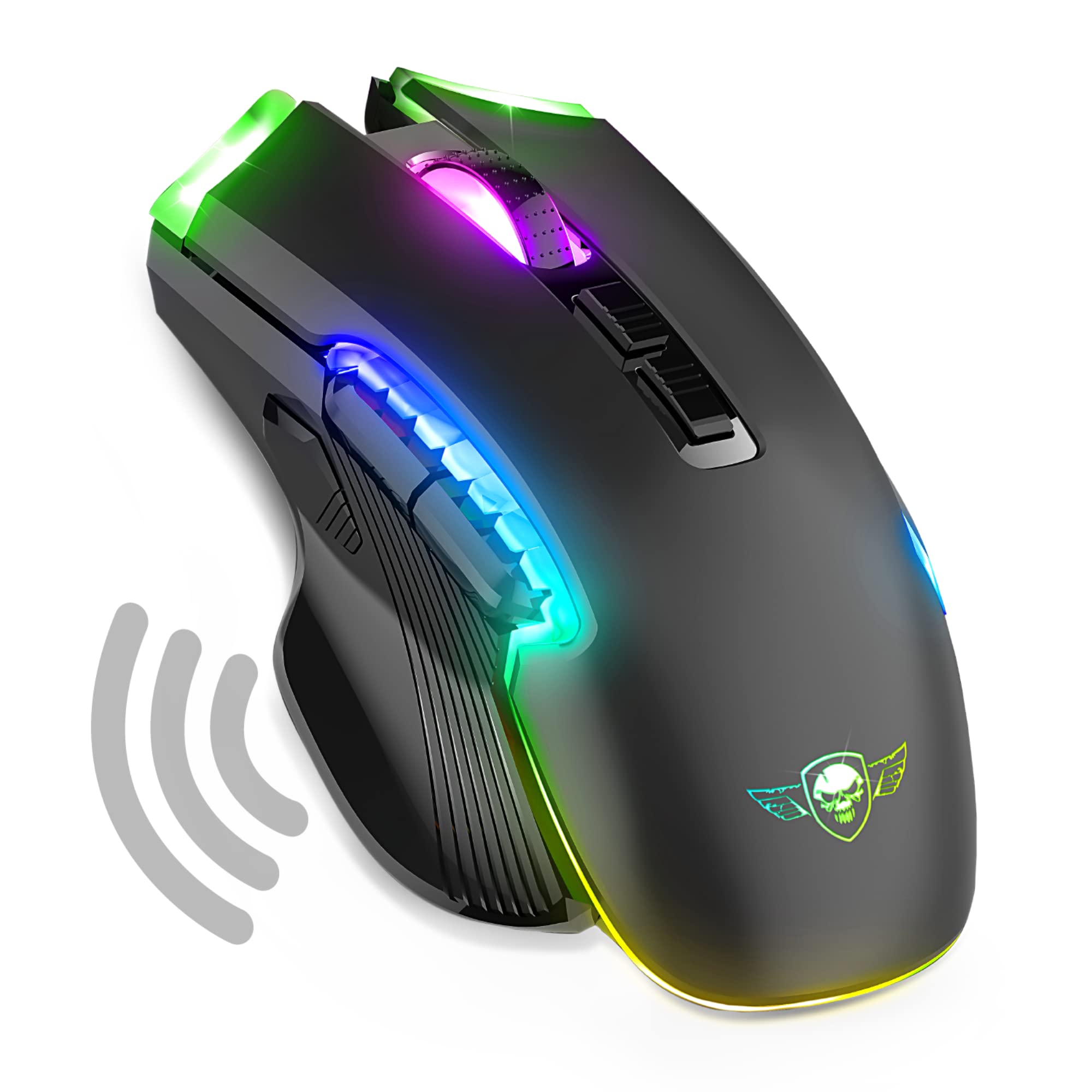 SPIRIT OF GAMER - Gaming Maus Kabellos Wiederaufladbar Elite M70-8 Programmierbare Tasten - RGB Hintergrundbeleuchtung - Ergonomische Gaming Maus mit Daumenauflage - Optischer Sensor 4800 DPI