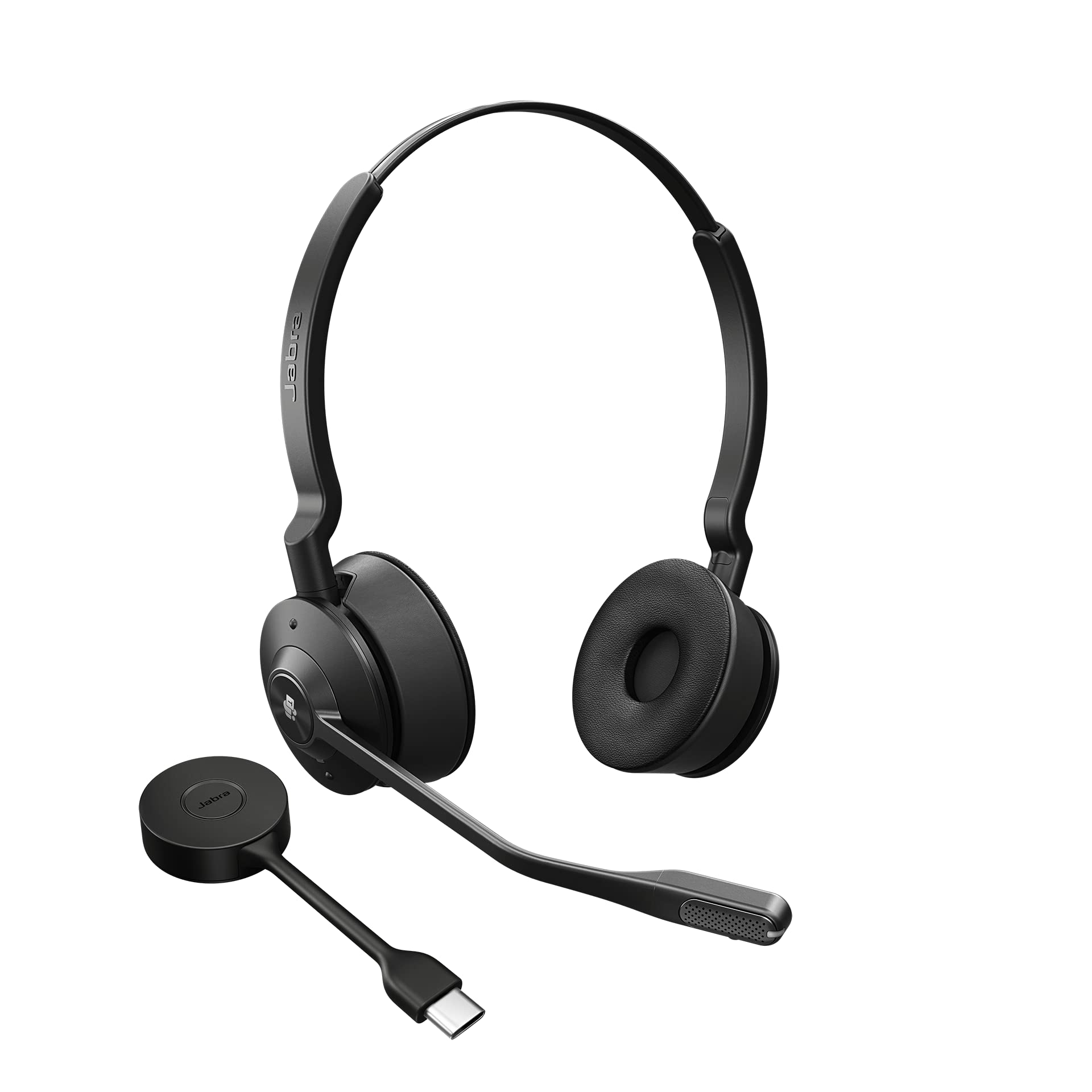 Jabra Engage 55 Schnurloses Stereo-Headset mit Link 400 USB-C DECT-Adapter - Mikrofon mit Geräuschunterdrückung, umfangreiche Reichweite, Gehörschutz - Für MS Teams Zertifiziert - Schwarz