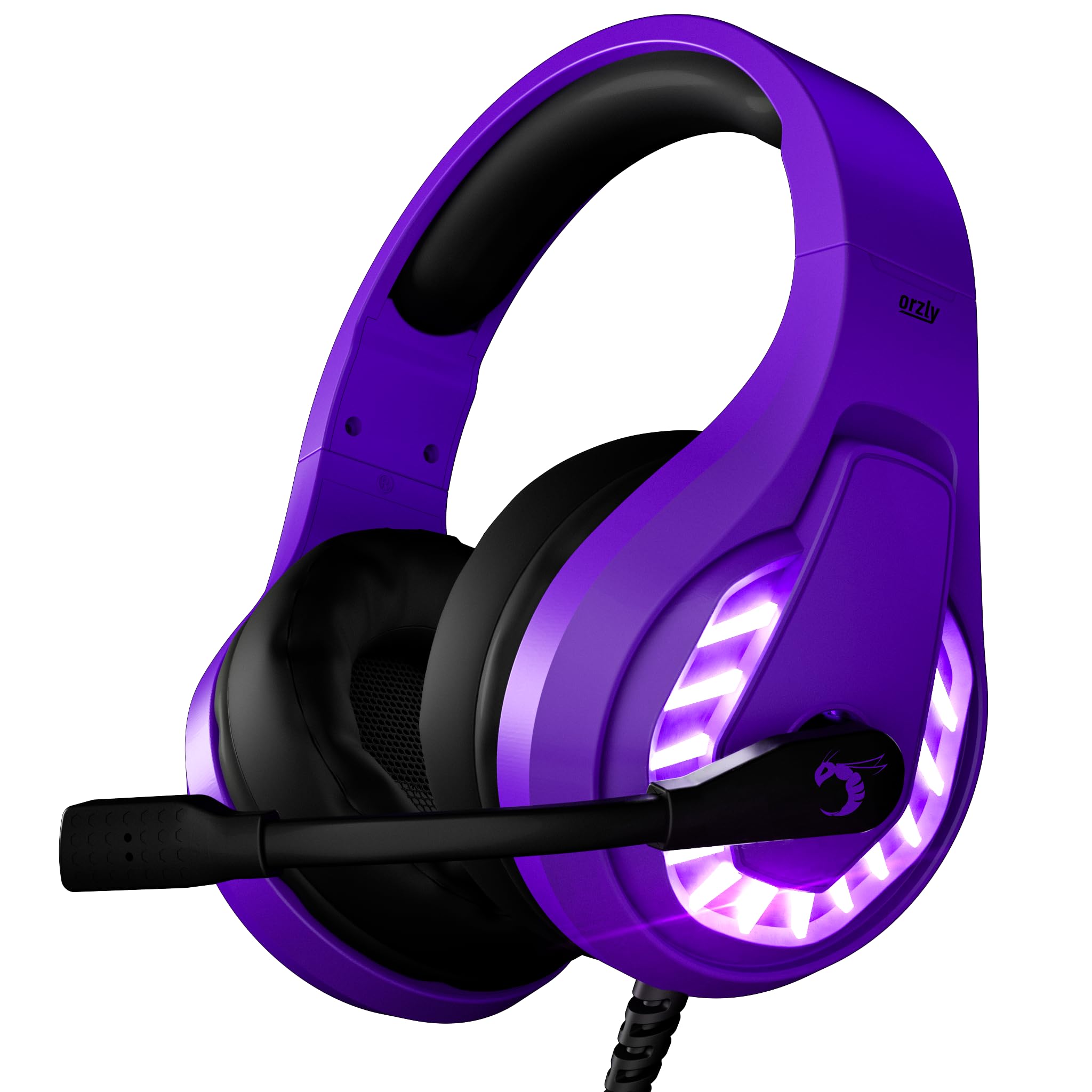 Orzly Gaming-Headset für PC und Spielekonsolen PS5, PS4, Xbox Series X | S, Xbox One, Switch & Google Stadia Stereo-Sound mit Mikrofon mit Geräuschunterdrückung – RXH-30 Abyss Edition (lila)