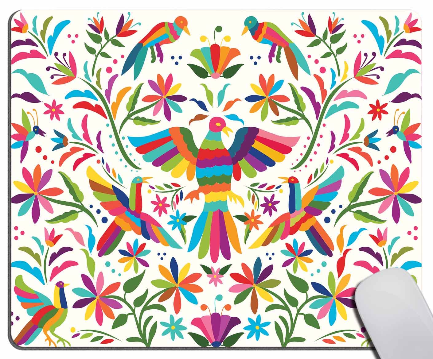 Buntes Mauspad im traditionellen mexikanischen Blumen-Stil, rutschfeste Gummiunterseite, Gaming-Mauspads für Computer, Computer-Mauspad für kabellose Maus, 24.1x20.1x0.3 cm (240 mmx200 mm)x3 mm)