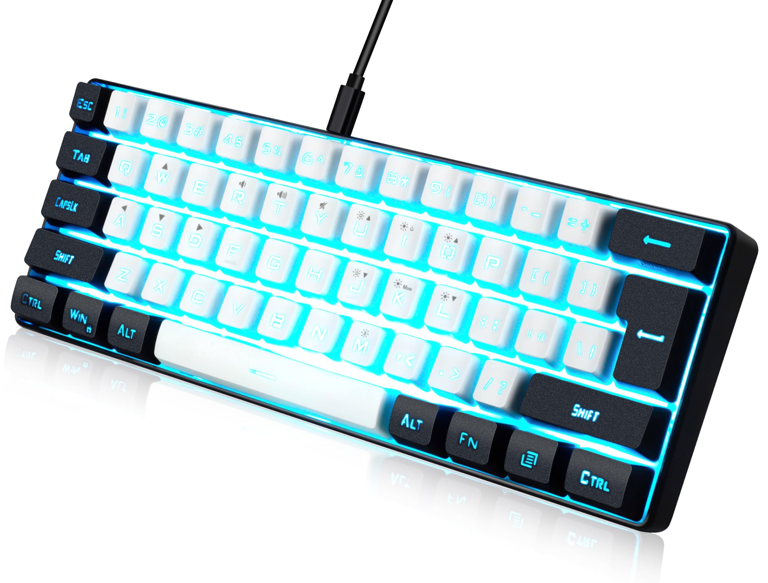abucow 60% Mechanische Tastatur mit Blauer Hintergrundbeleuchtung, 72-Tasten Gaming-Tastatur, Hellblaue-Weiße Tastenkappen - Rote Schalter für EIN Premium-TIPP- und Spielerlebnis (Hellblau-Weiß)