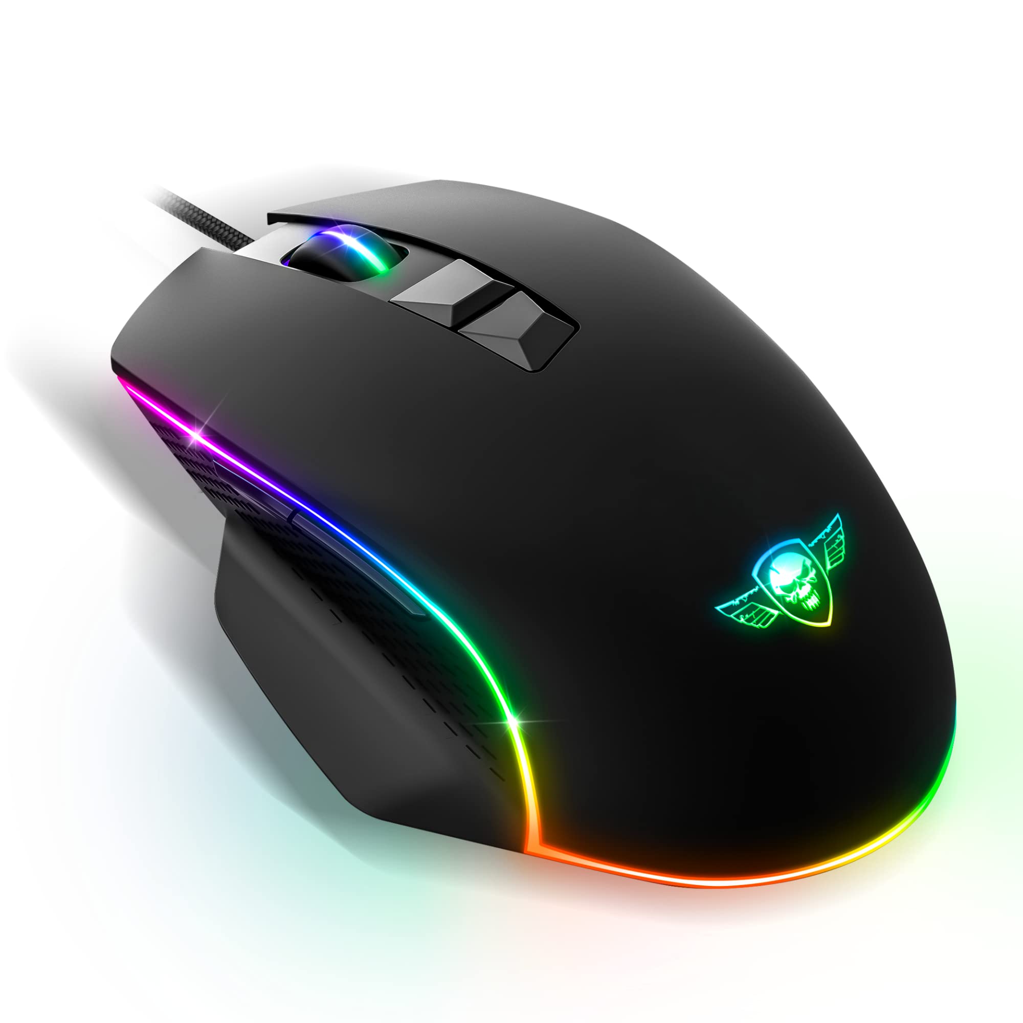SPIRIT OF GAMER Pro M1, Gaming Maus Kabelgebunden, 7 Programmierbare Knöpfe, Optischer Sensor 8000 DPI, Hintergrundbeleuchtung RGB, Gaming Mouse Ergonomische mit Daumenstütze, Kompatibel Gaming PC