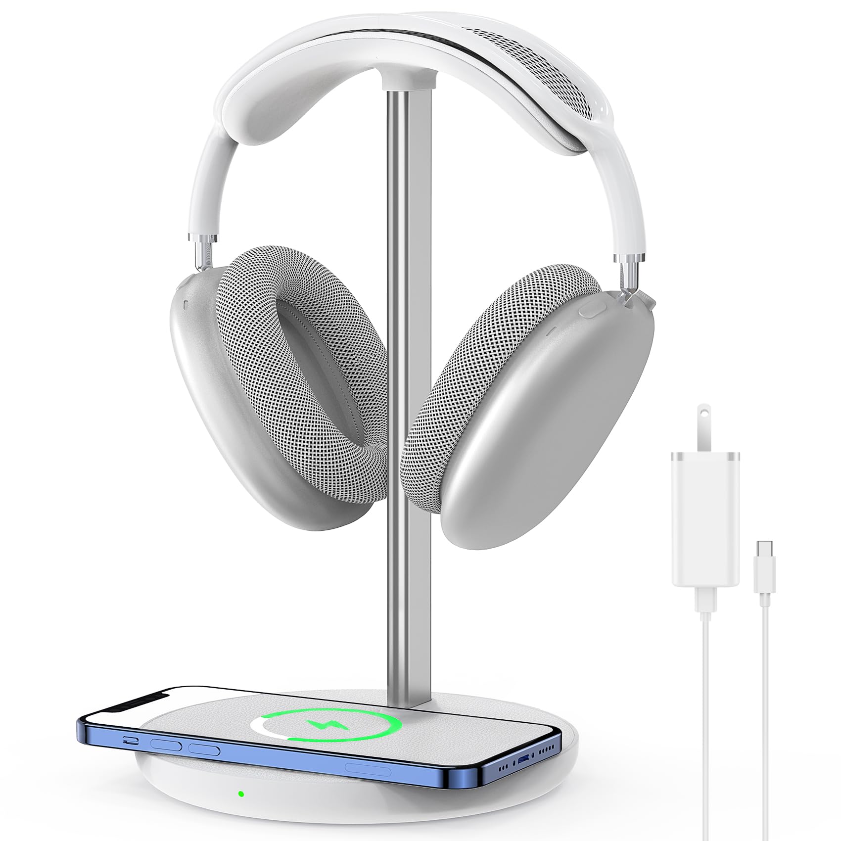 Kopfhörerständer mit kabellosem Ladegerät, Gaming-Headset-Halter Aufhänger Rack 2 in 1 Wireless Charging Station Dock für iPhone 15/14/13/12/11 Serie, AirPods Pro/3/2 und Schreibtisch Alle Kopfhörer