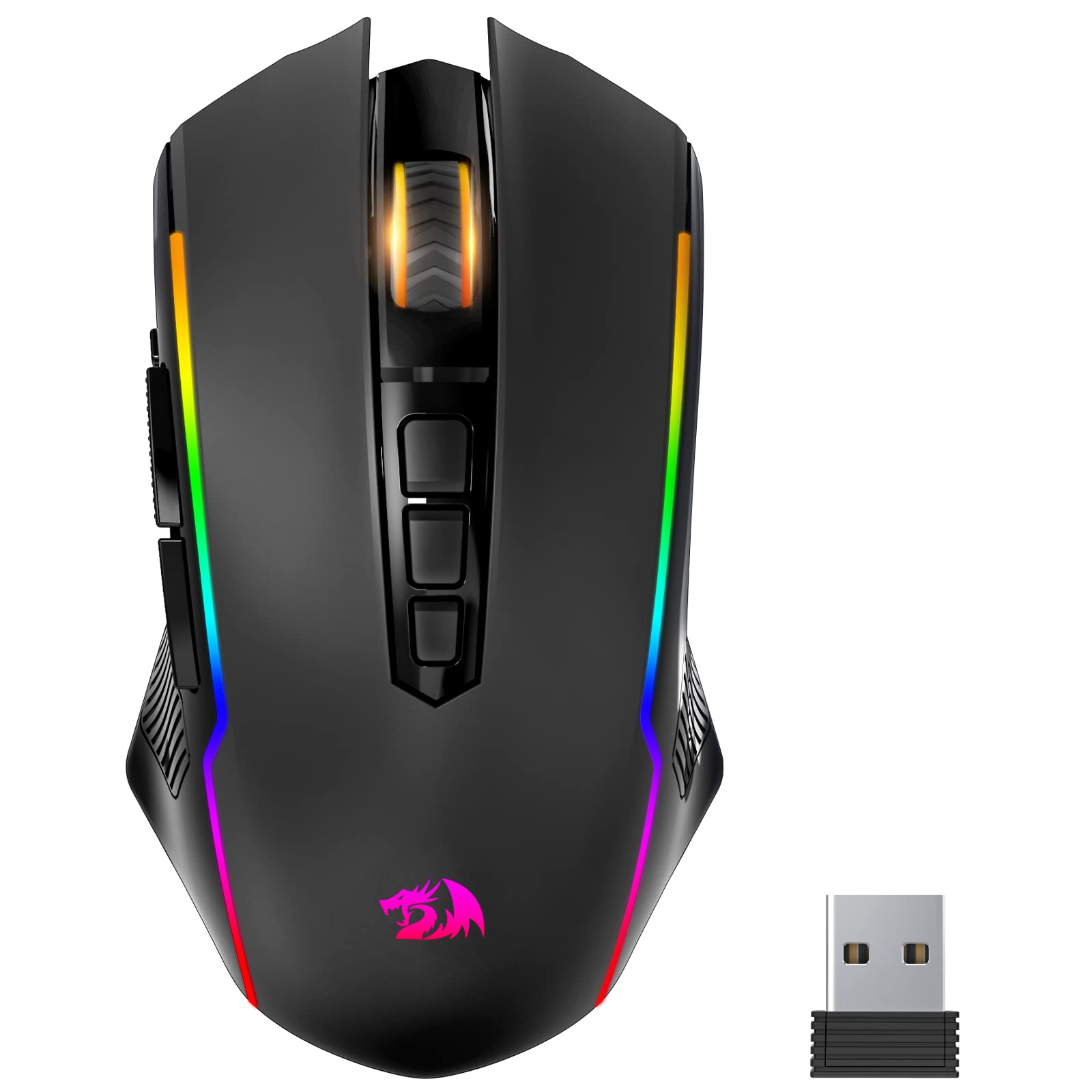Redragon M910KS Gaming Maus Kabellose, RGB Wiederaufladbare Gaming-Maus mit 9 Macro Editing Programmierbare Tasten/8000 DPI, Ergonomische Wireless Gaming Maus, 70Hrs für PC/Mac Gamer