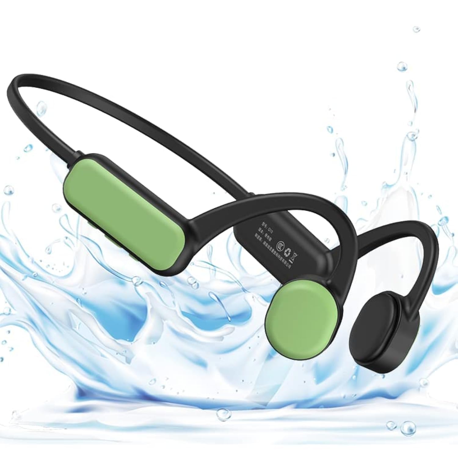 IHAO Schwimmkopfhörer, echter Knochenleitung, offenes Ohr, MP3-Player, eingebauter 16 G Speicher, IP68, wasserdicht, Stereo-Bluetooth-Kopfhörer für Fahren, Radfahren, Laufen, Skifahren, Grün