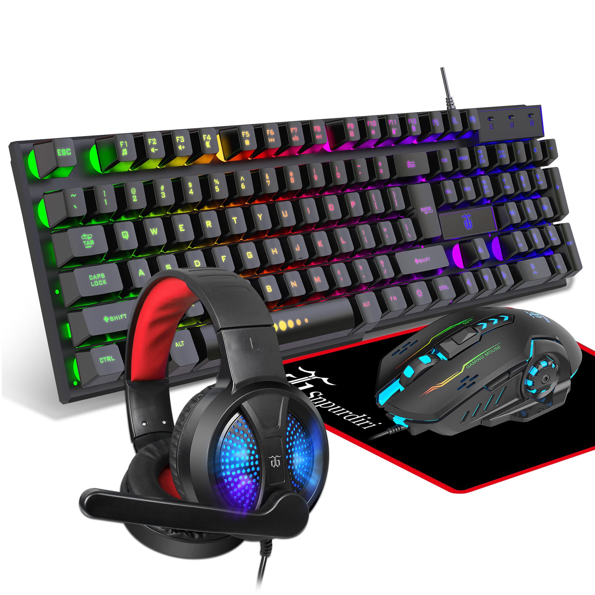 DGG Gaming-Tastatur und Maus, Kopfhörer, Mauspad, All-in-One-Kombination für PC-Gamer und Xbox- und PS4-Benutzer