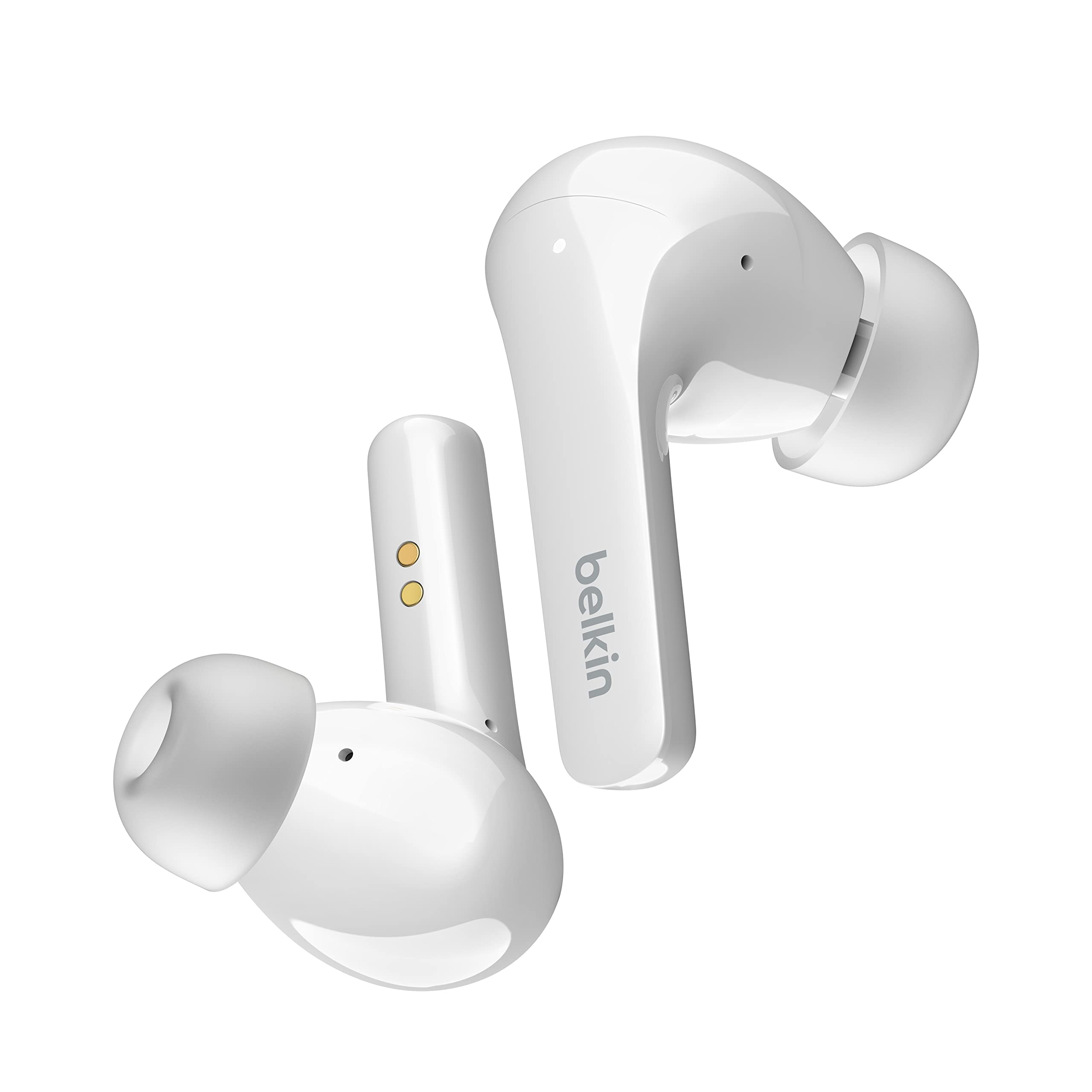 Belkin SOUNDFORM Flow True Wireless Noise-Cancelling-Kopfhörer, kabellos, Bluetooth-Kopfhörer, schweiß- und spritzwassergeschützt, Schutzart IPX5, 31 Std. Betrieb, für iPhone, Galaxy, Pixel – Weiß