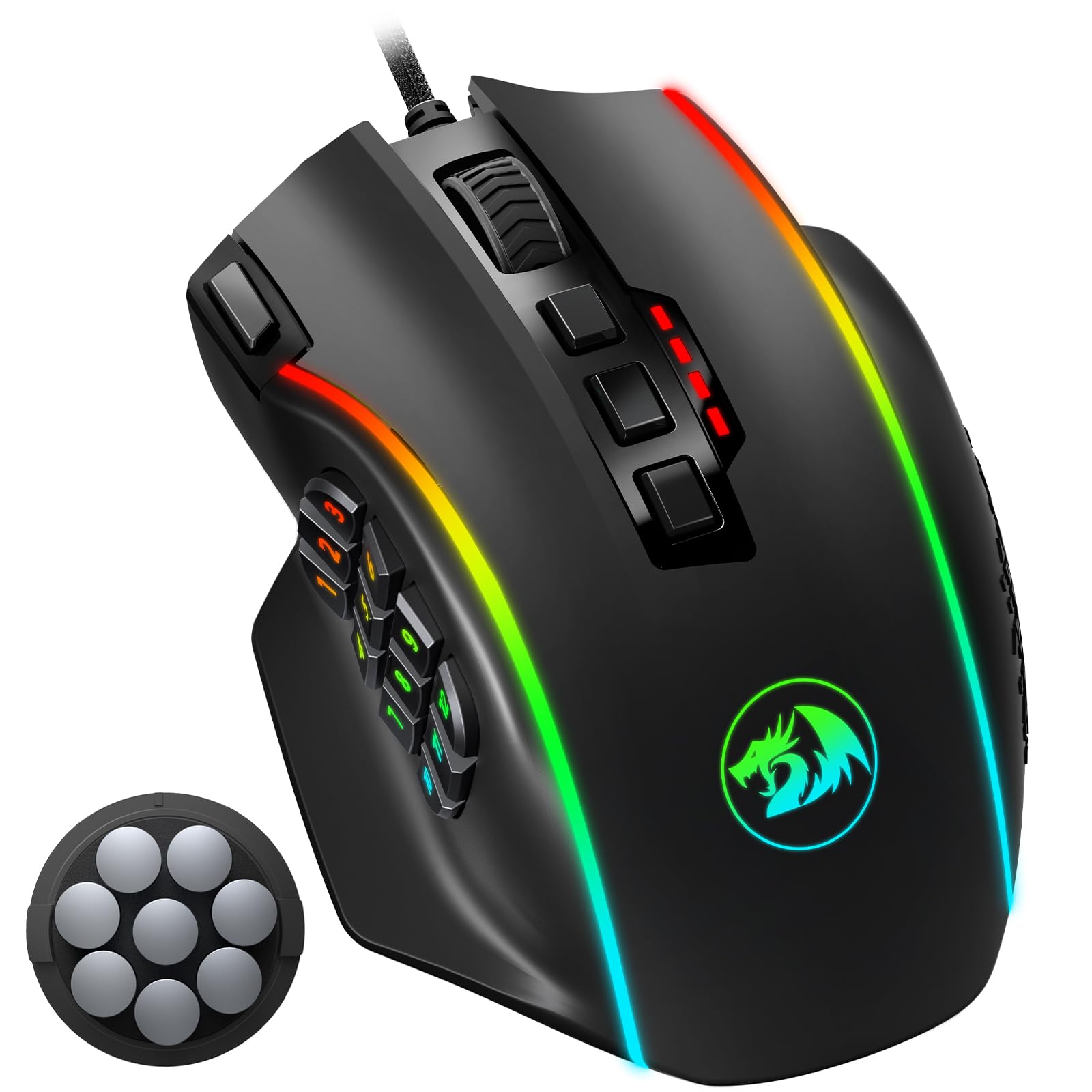 Redragon Optische RGB MMO Maus mit 12 Seitentasten,kabelgebundene Gaming Maus mit 12400DPI,8 * 2.4g Gewicht Tuning,19 programmierbare Tasten for PC Laptop,M901K