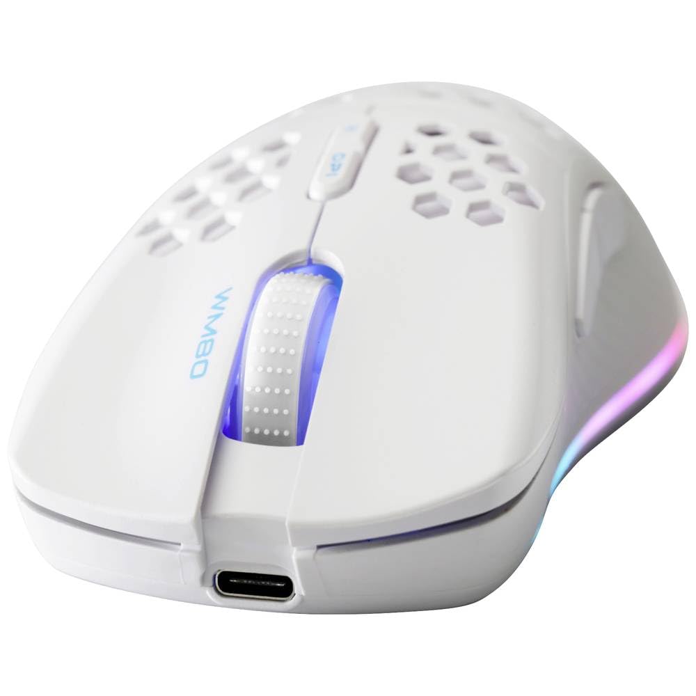 DELTACO GAMING White Line WM80 Wireless Light Gaming Mouse - RGB LED - 2.4 GHz USB Receiver - 6400 DPI - 1000 Hz - Weiß