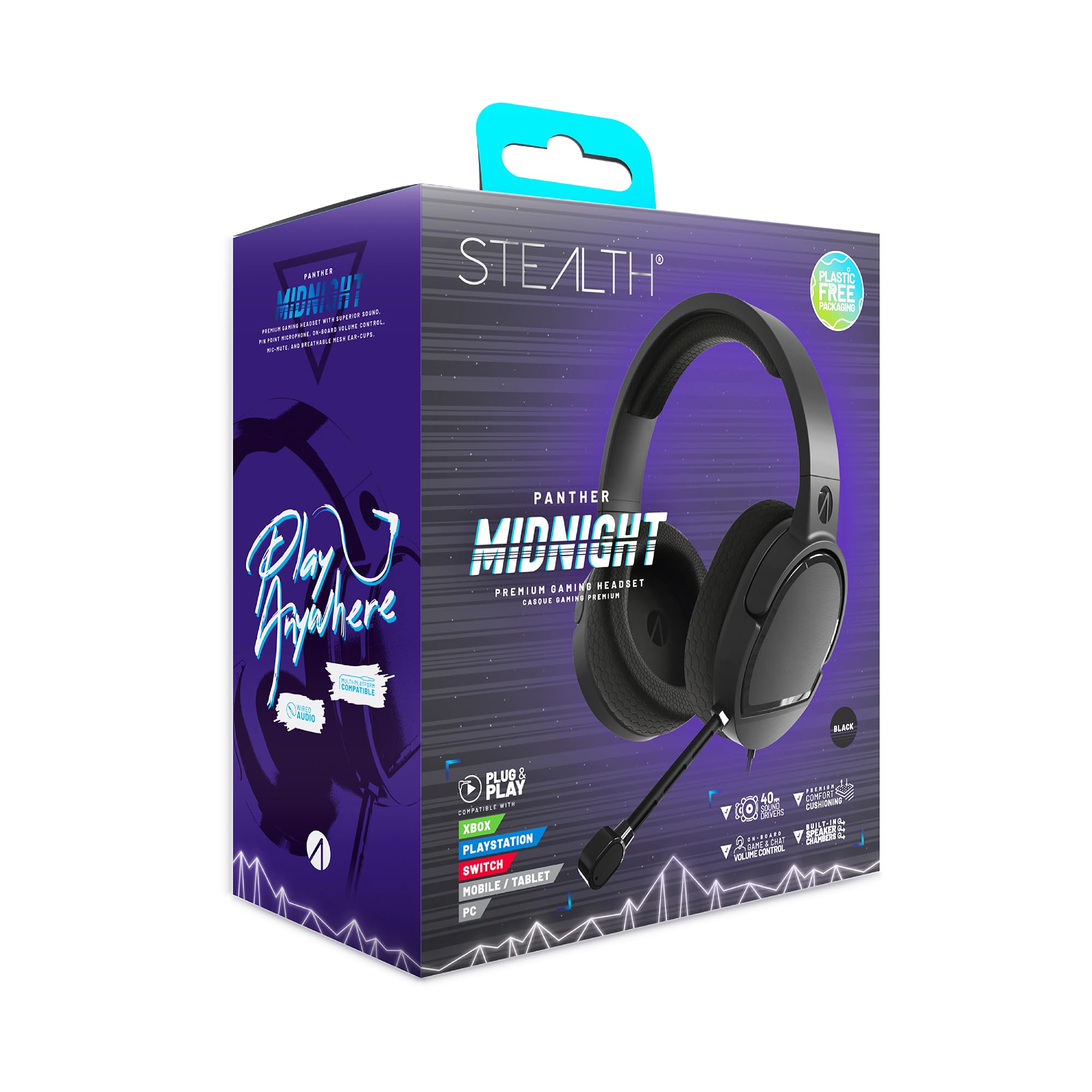 STEALTH Panther Gaming Headset Over Ear Gaming Headset PS4/PS5, Xbox, Switch, PC mit flexiblem Mikrofon, 3,5mm Klinke, 1,5m Kabel, leicht, komfortabel und langlebig