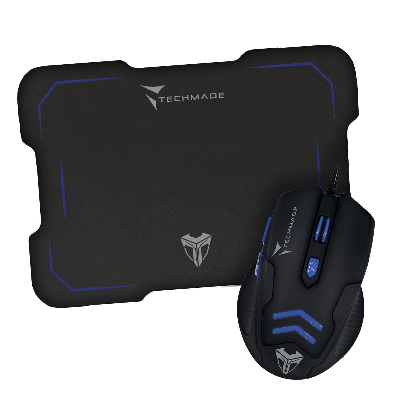 TECHMADE USB-Maus mit Kabel + Gaming-Maus-Pad TM-M016 (Blau)