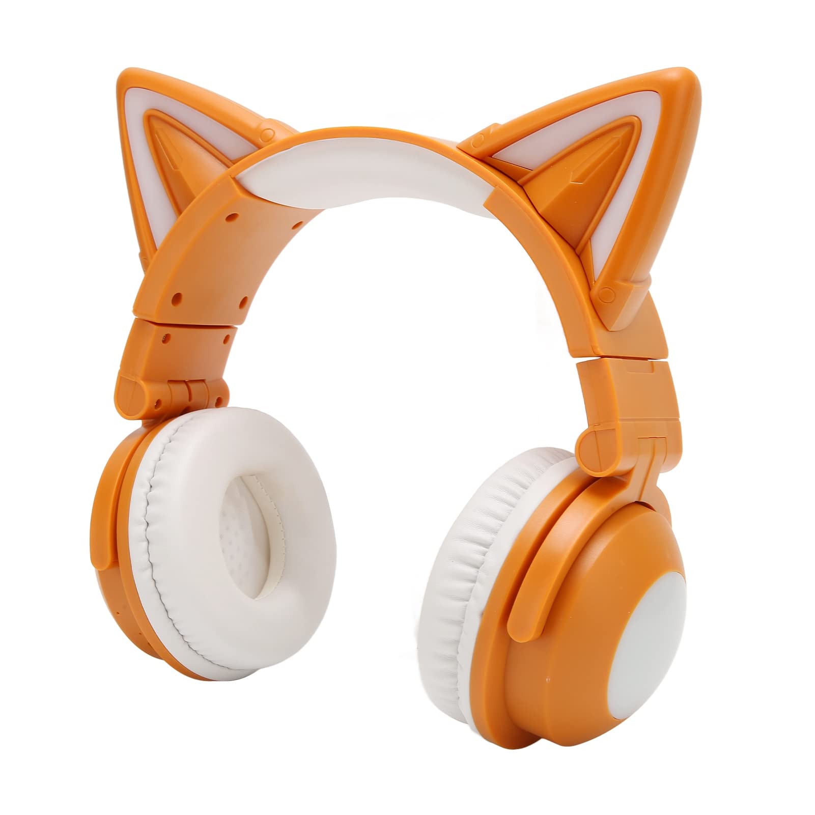 Yunseity Bluetooth-Headset mit Katzenohren, Kabelloser Faltbarer Kopfhörer mit 7 LED-Lichteffekten, Süßes Over-Ear-Gaming-Headset mit Eingebautem Mikrofon für Smartphones, Tablets, PCs, Laptops(Gelb)