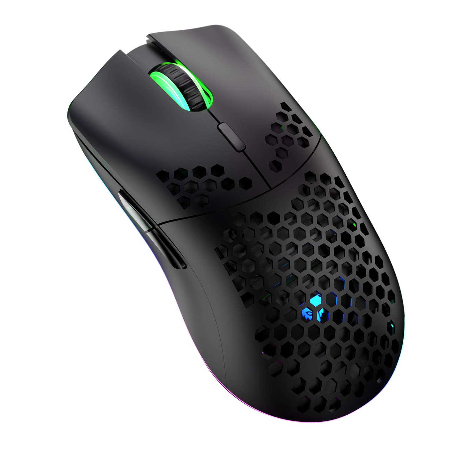 Kabellose Gaming Maus, Hohl Geschnitztes Design, Bunt, Wiederaufladbar, Langlebig, 2.4 G 4 Einstellbare 3200-DPI-Stufen, 7 Tasten, Optischer Sensor Für E-Sportb Arbeit(Schwarz)